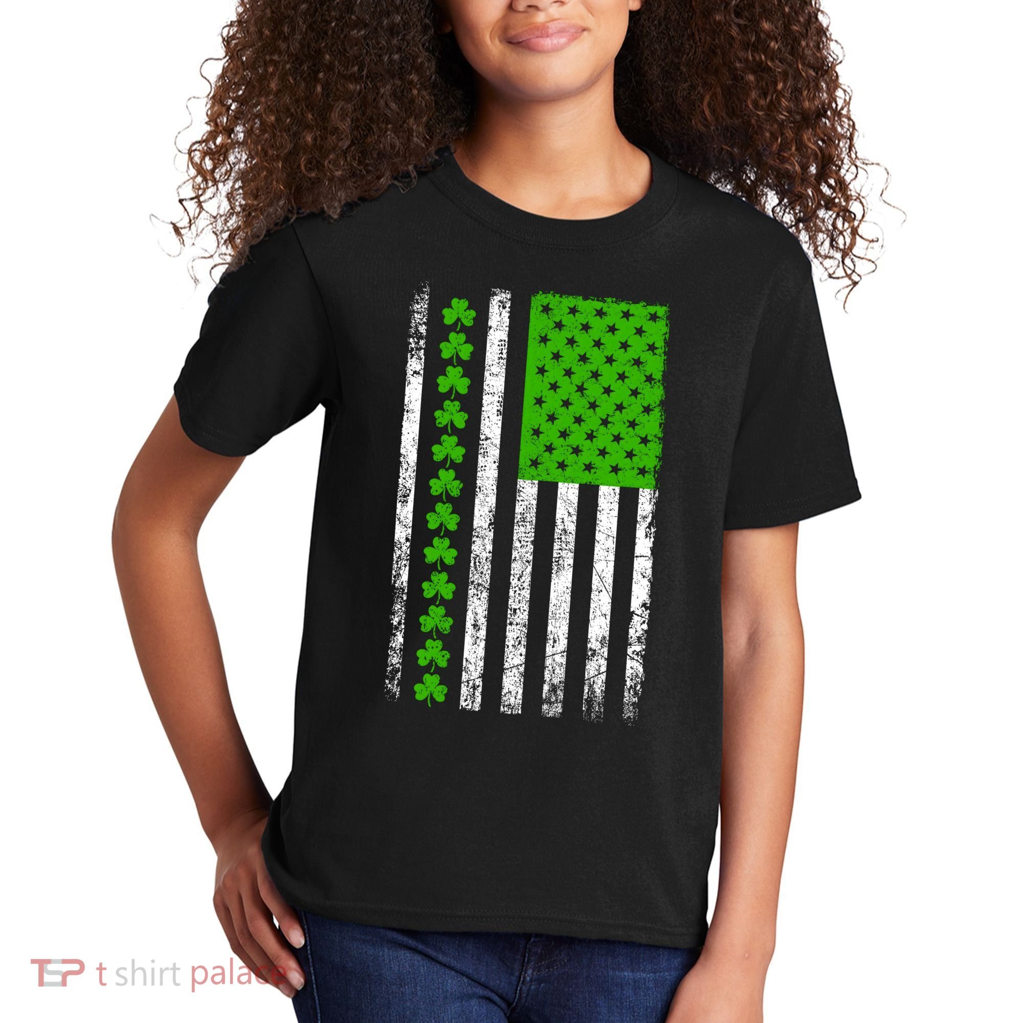 St Patricks Day American Flag Clovers Kids T-Shirt
