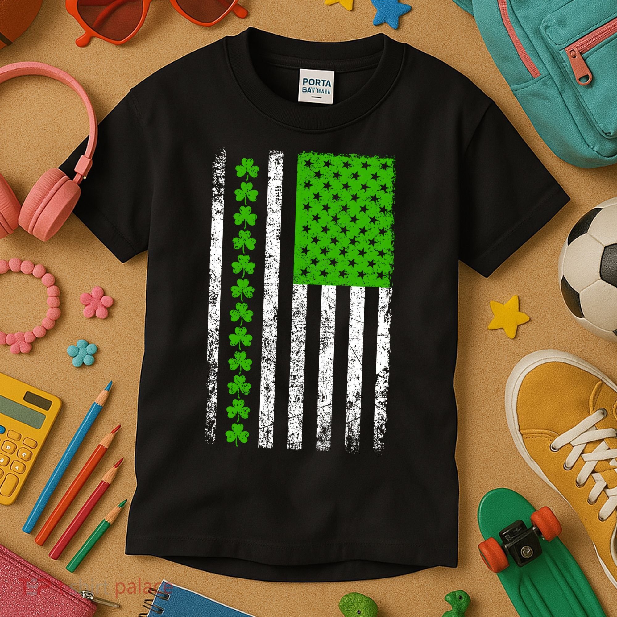 St Patricks Day American Flag Clovers Kids T-Shirt