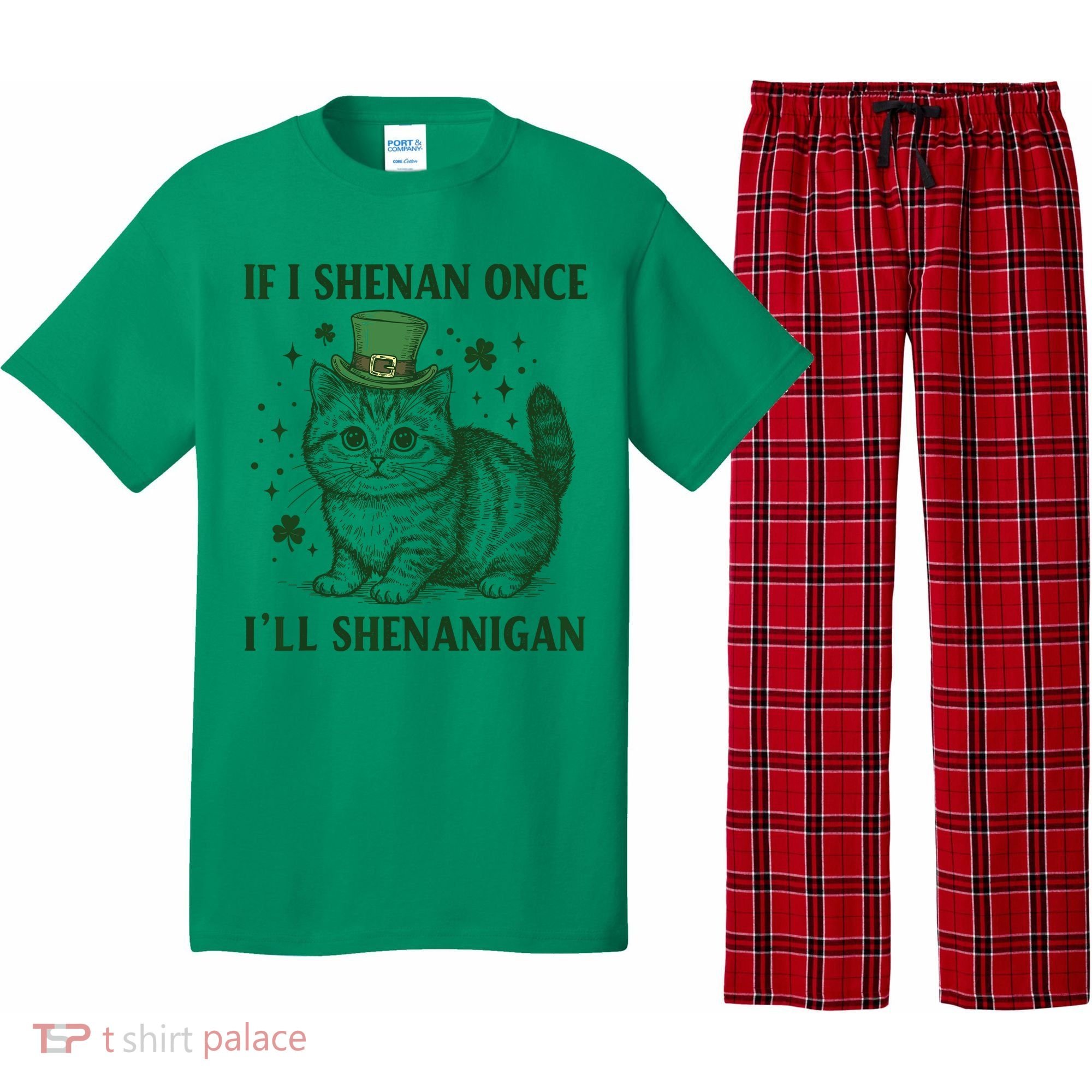 St Patricks Day If I Shenan Once I’Ll Shenanigan Funny Cat Pajama Set