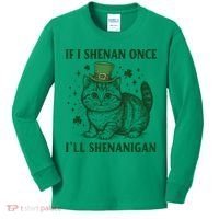 St Patricks Day If I Shenan Once I’Ll Shenanigan Funny Cat Kids Long Sleeve Shirt thumb 0