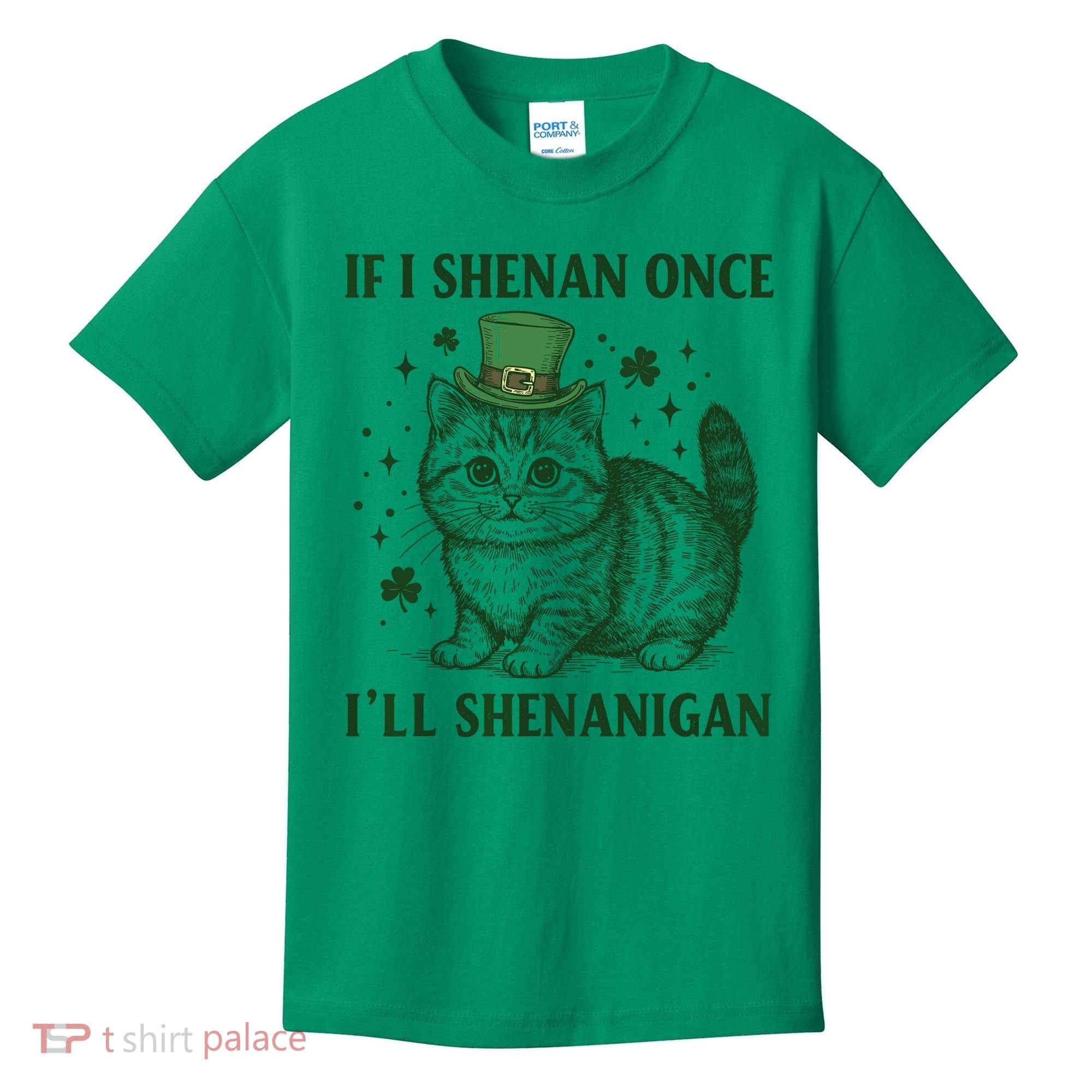 St Patricks Day If I Shenan Once I’Ll Shenanigan Funny Cat Kids T-Shirt
