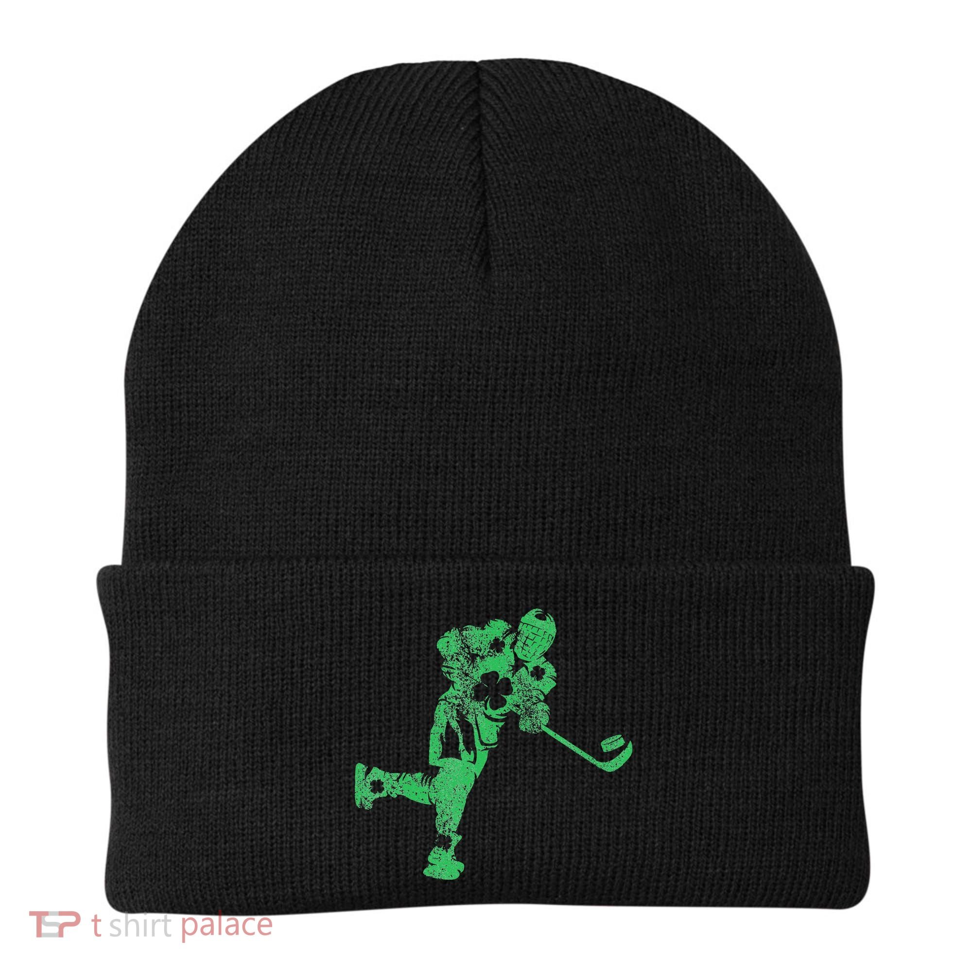 St Patricks Day Hockey Irish Saint Paddy's Shamrock Beanie
