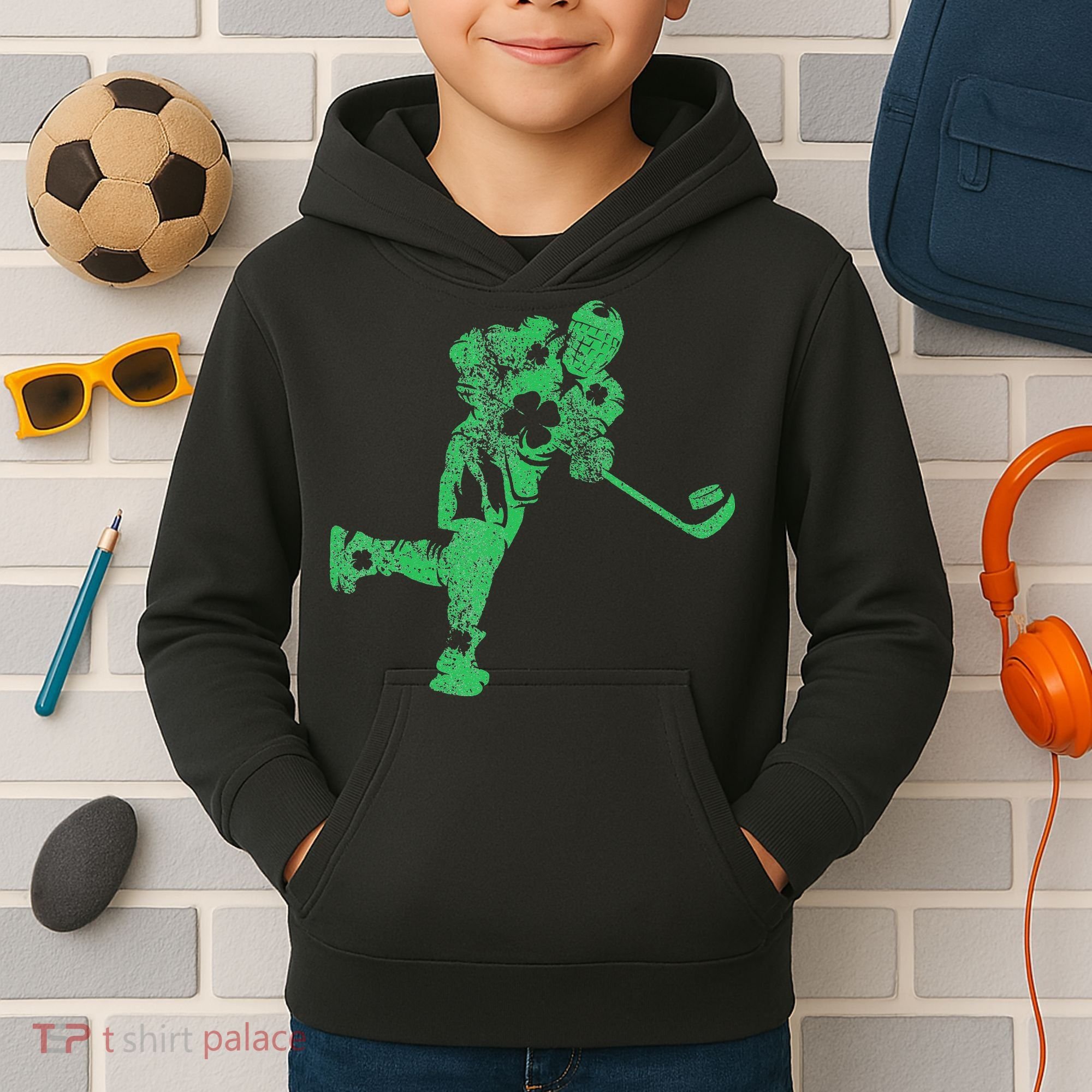 St Patricks Day Hockey Irish Saint Paddy's Shamrock Kids Hoodie