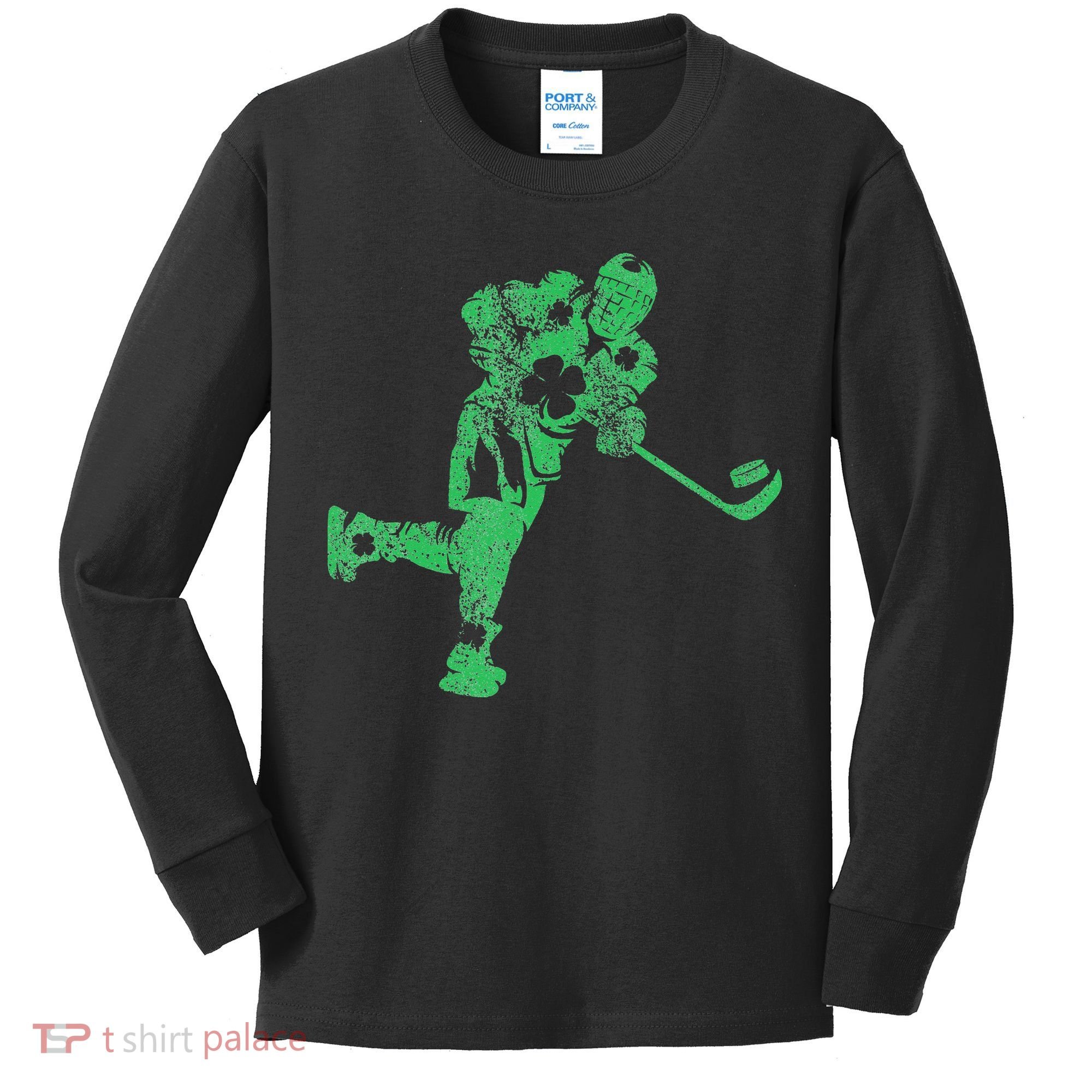 St Patricks Day Hockey Irish Saint Paddy's Shamrock Kids Long Sleeve Shirt
