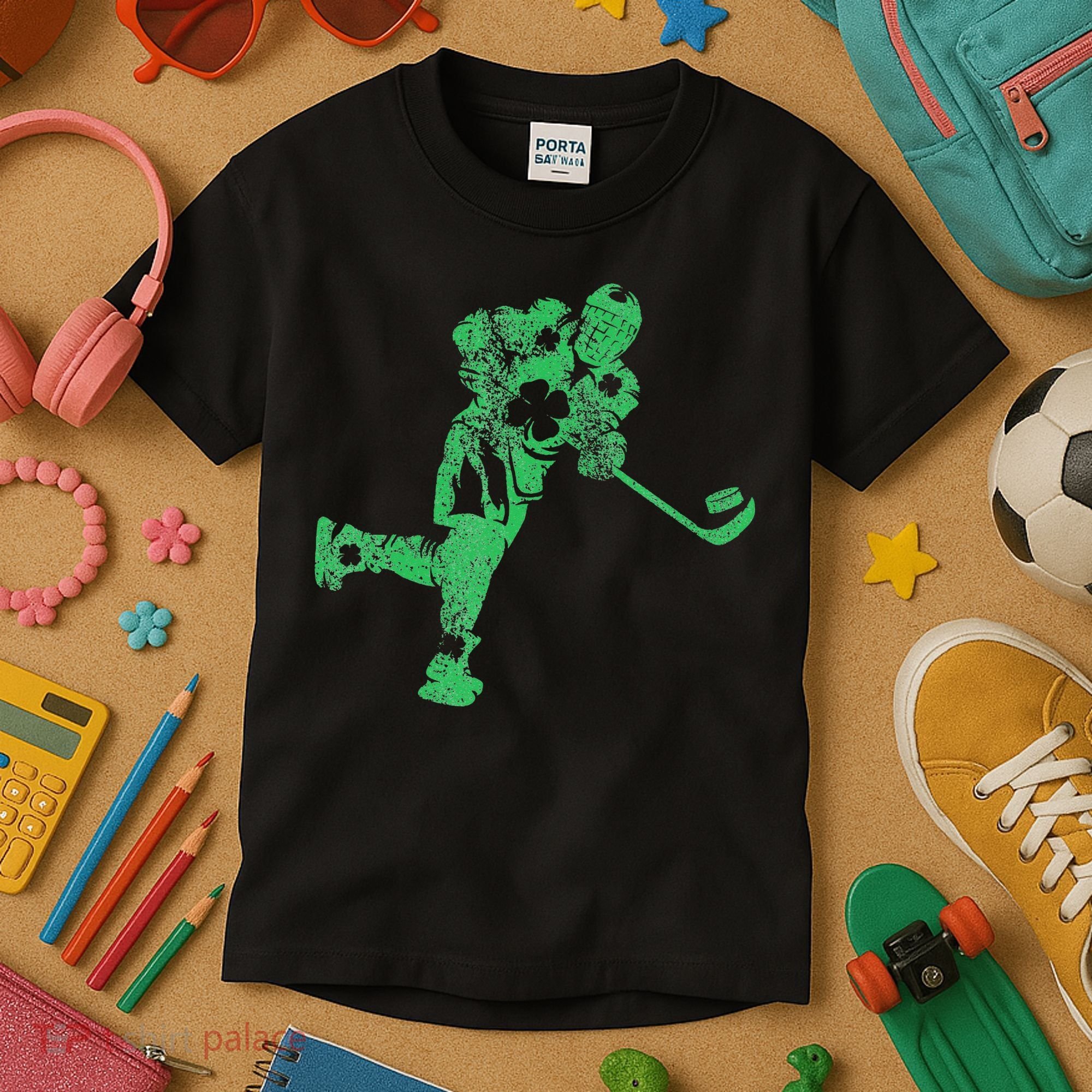 St Patricks Day Hockey Irish Saint Paddy's Shamrock Kids T-Shirt