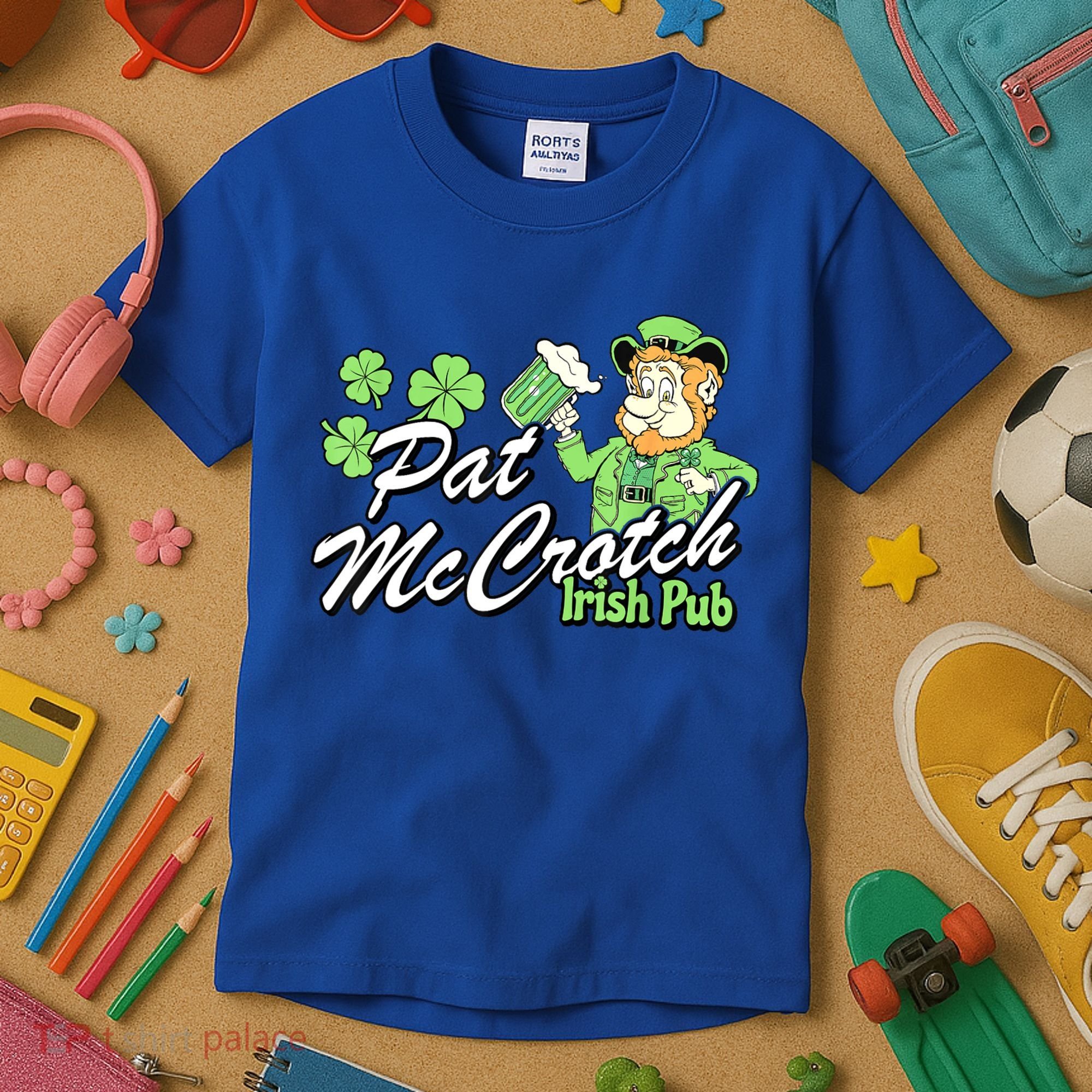 St. PattyS Day Pat Mccrotch Irish Pub Lucky Clover Kids T-Shirt
