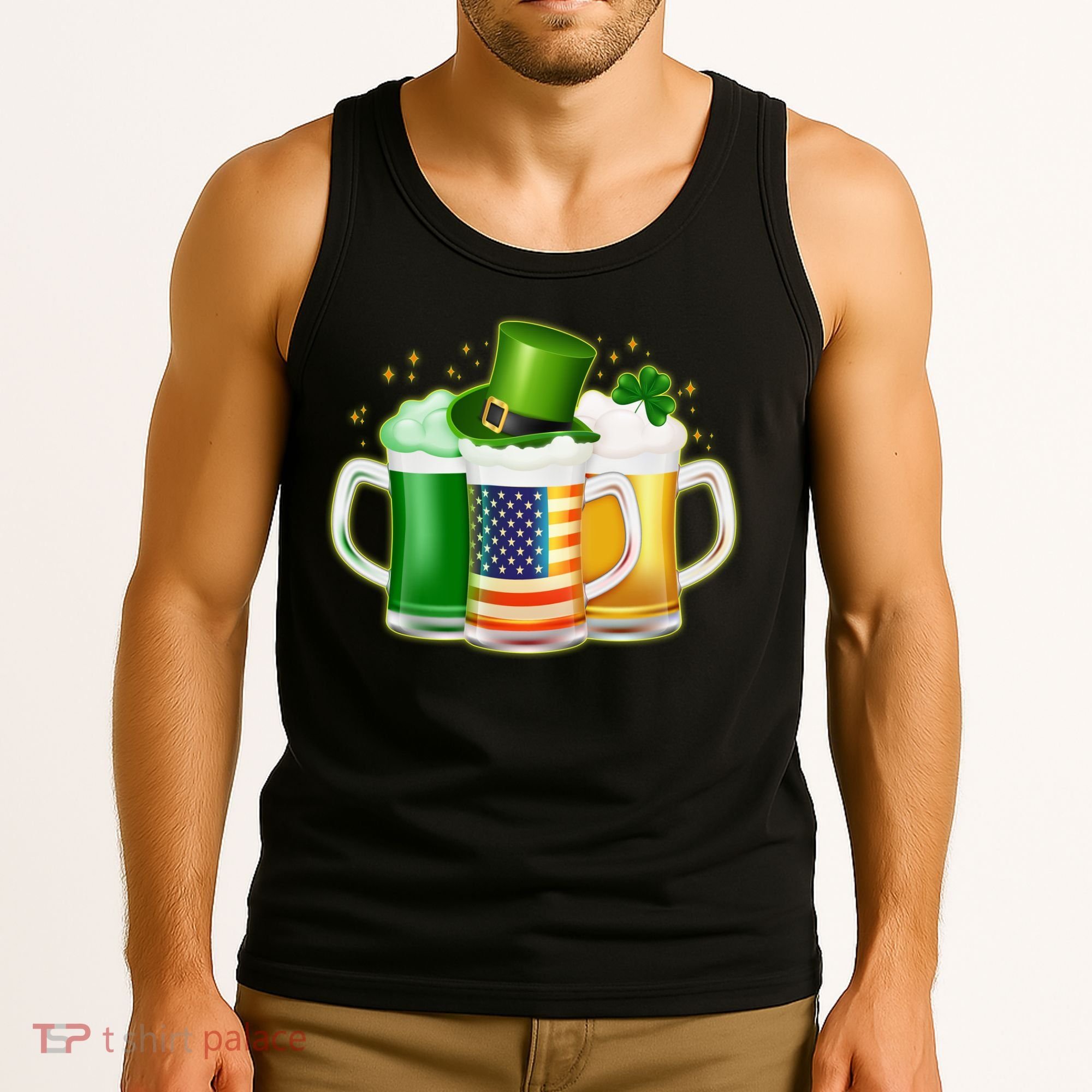 St Patricks Day Usa American Flag Beers Tank Top