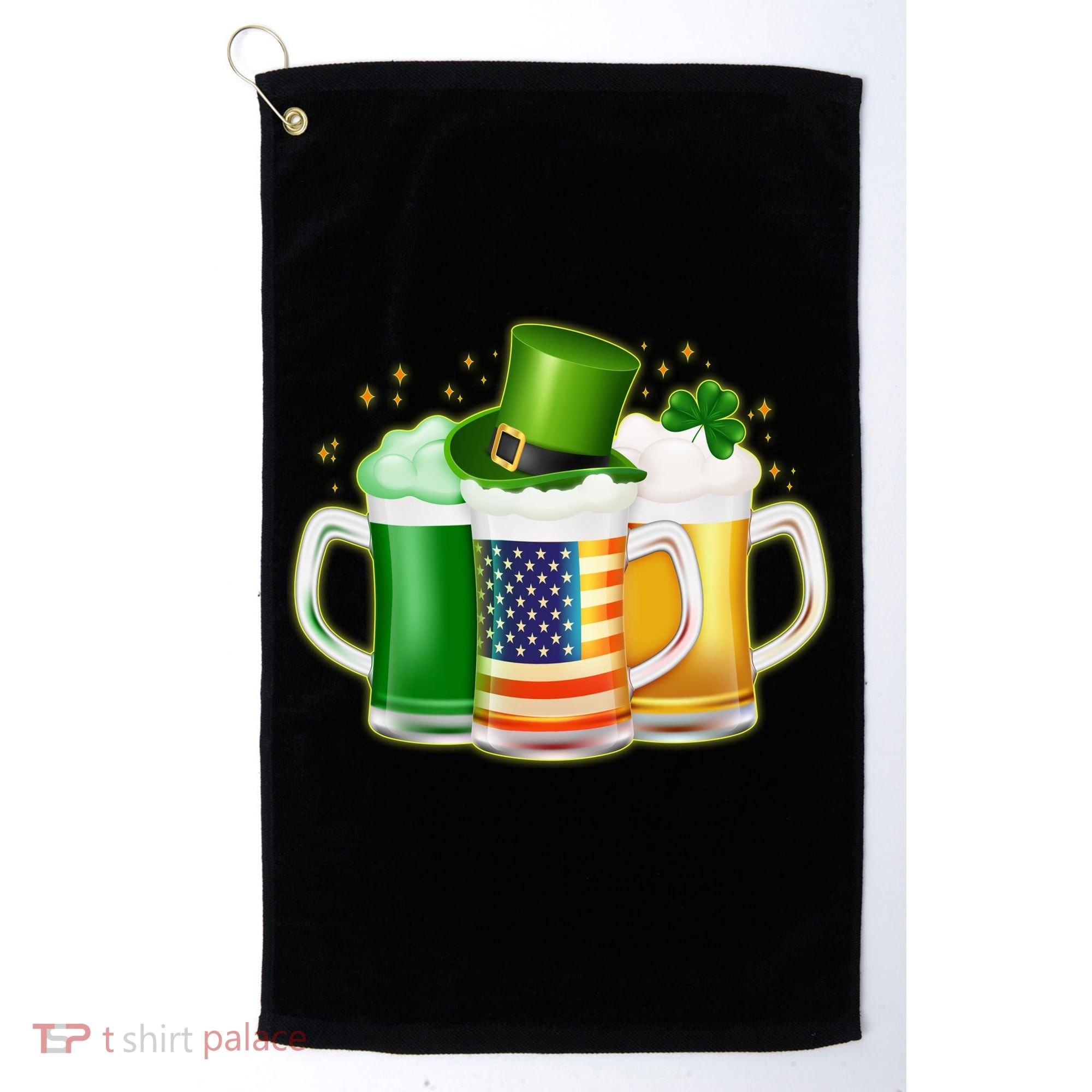 St Patricks Day Usa American Flag Beers Golf Towel