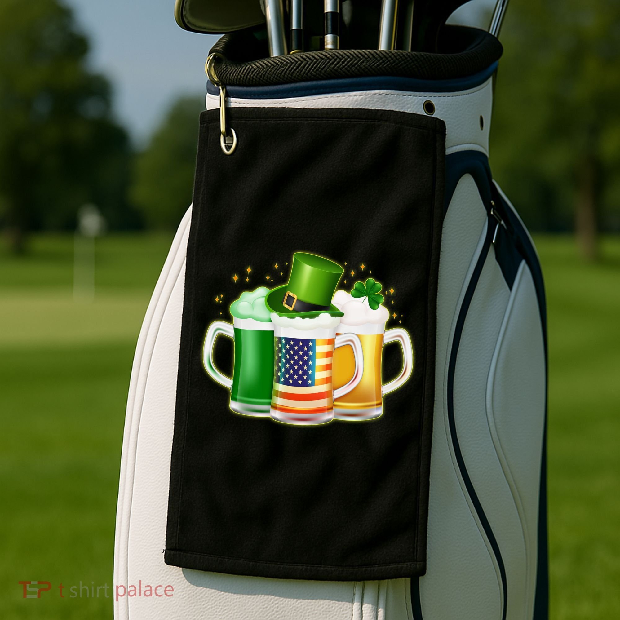St Patricks Day Usa American Flag Beers Golf Towel