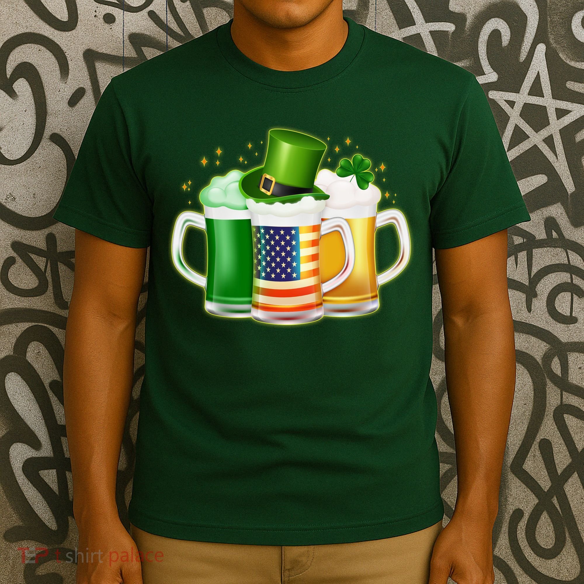 St Patricks Day Usa American Flag Beers T-Shirt