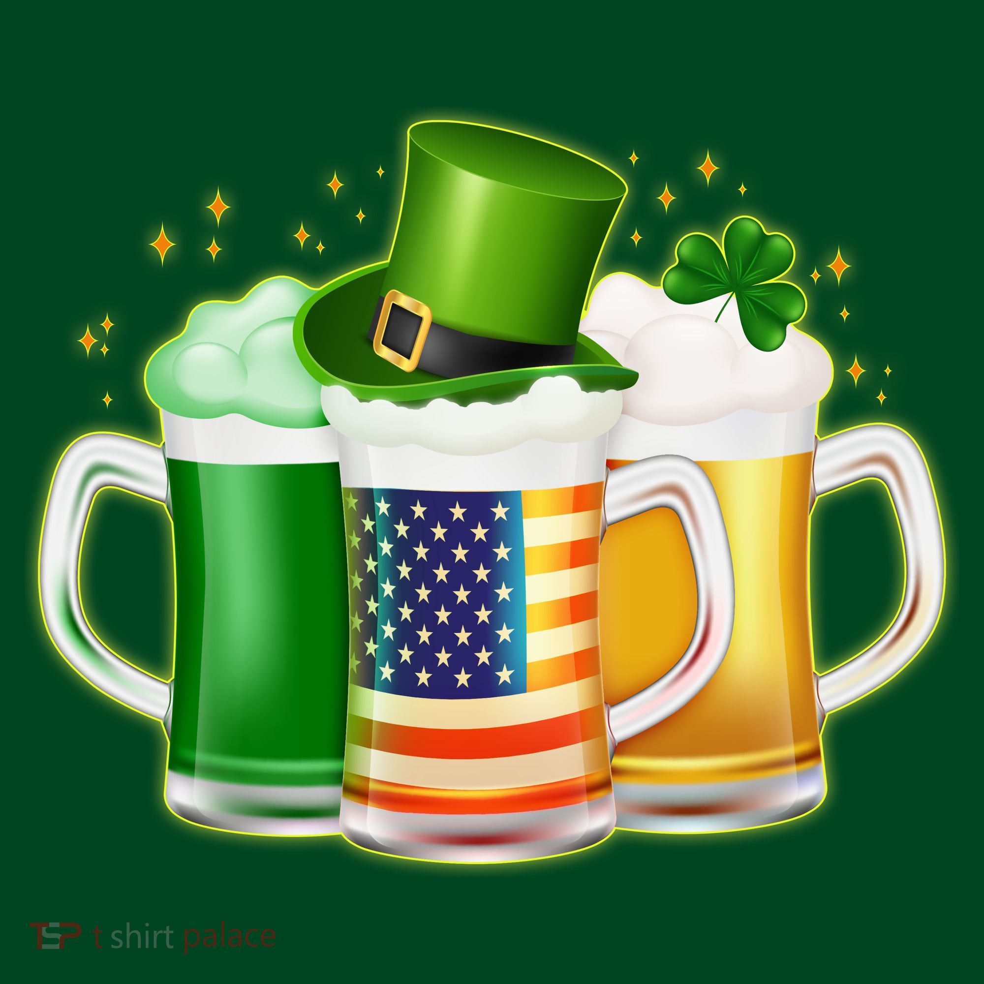 St Patricks Day Usa American Flag Beers T-Shirt