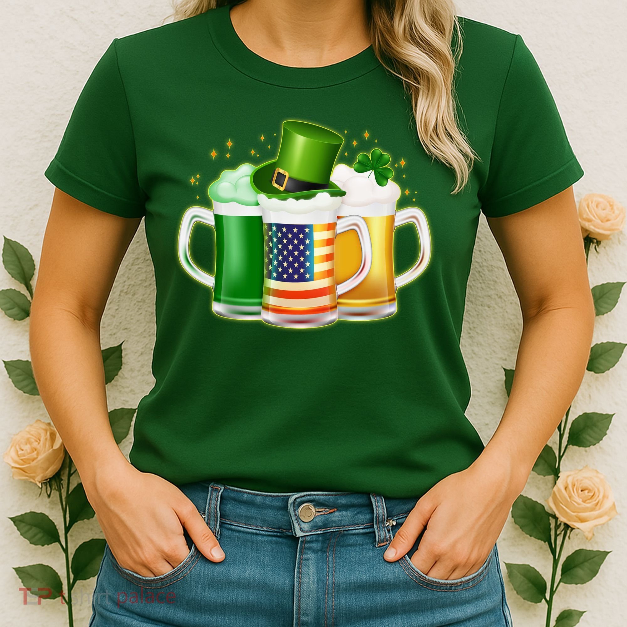 St Patricks Day Usa American Flag Beers Women's T-Shirt