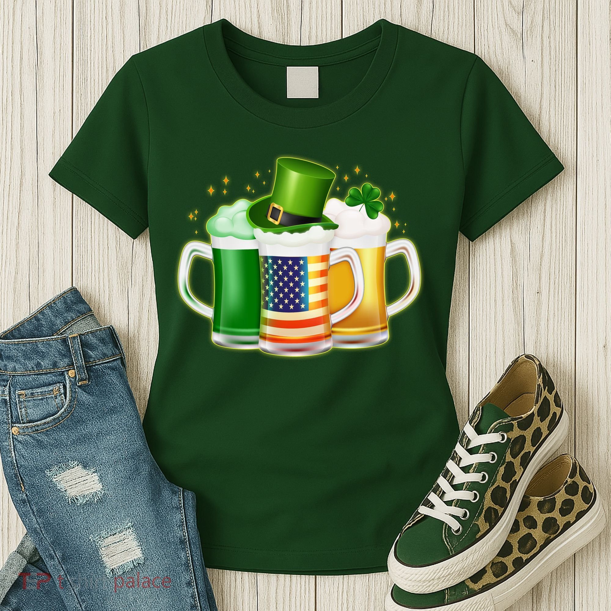 St Patricks Day Usa American Flag Beers Women's T-Shirt