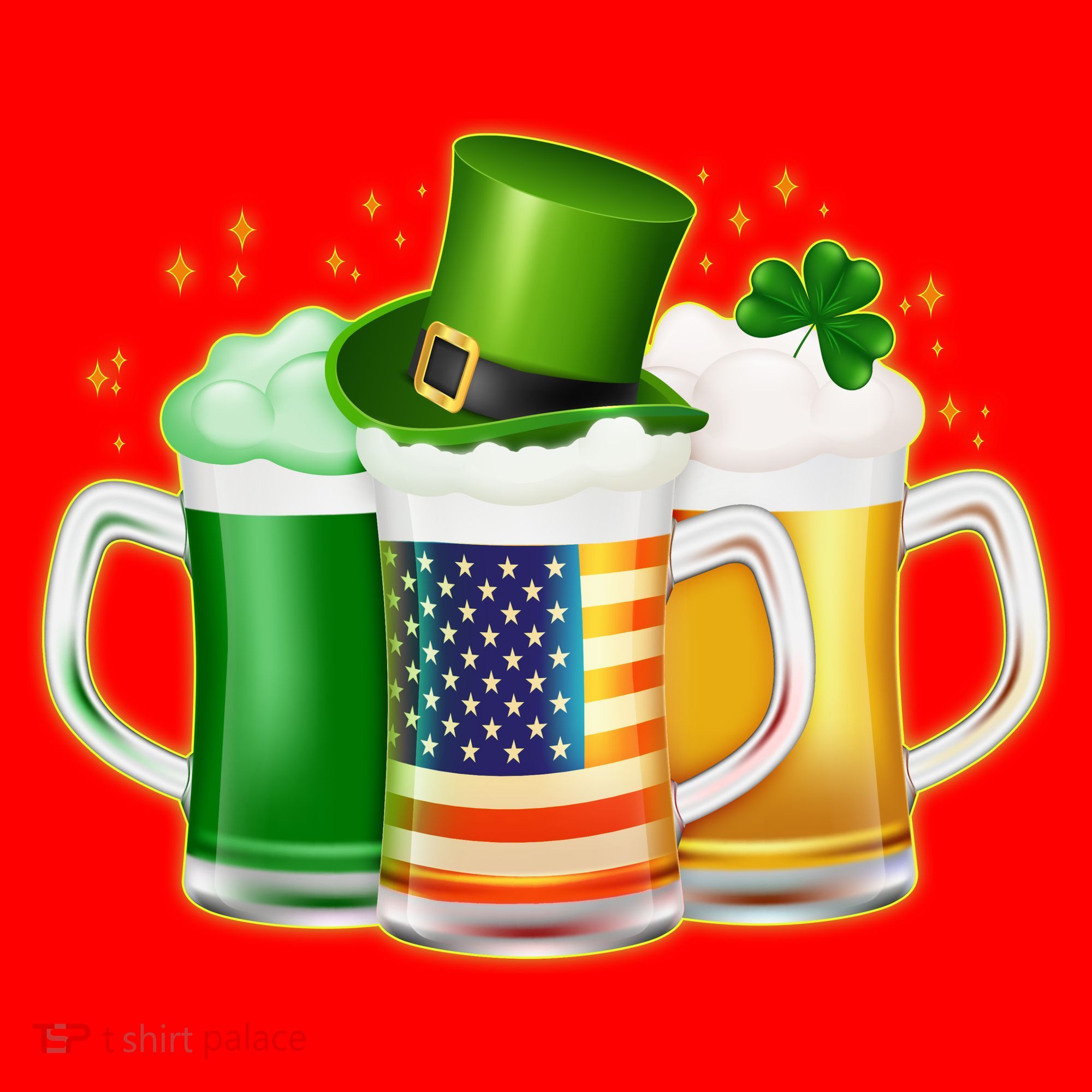 St Patricks Day Usa American Flag Beers Santa Hat