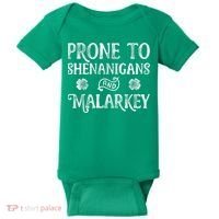 St Patricks Day, Prone To Shenanigans And Malarkey, Funny St Patricks Day Baby Bodysuit thumb 0