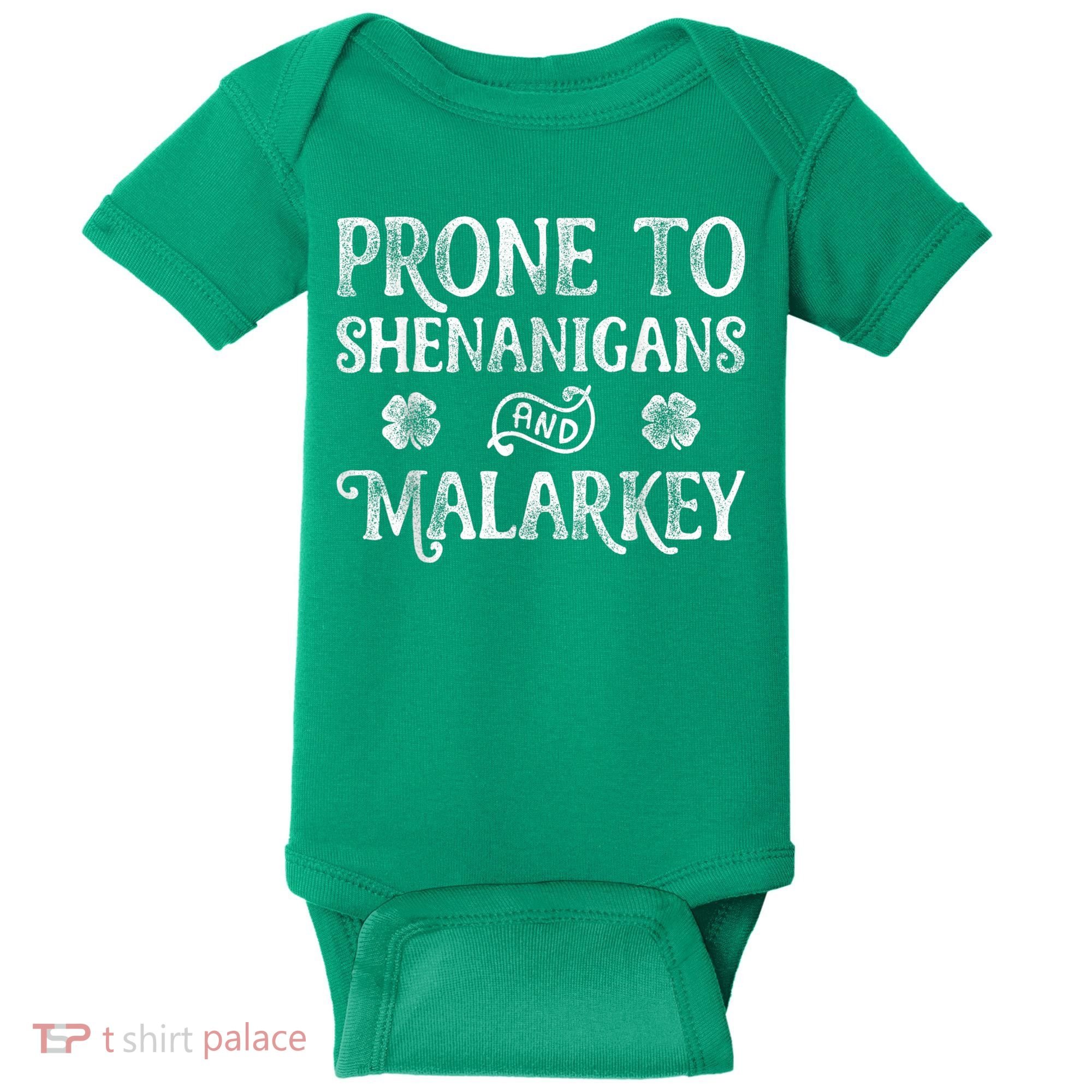 St Patricks Day, Prone To Shenanigans And Malarkey, Funny St Patricks Day Baby Bodysuit