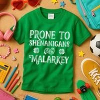 St Patricks Day, Prone To Shenanigans And Malarkey, Funny St Patricks Day Kids T-Shirt thumb 3