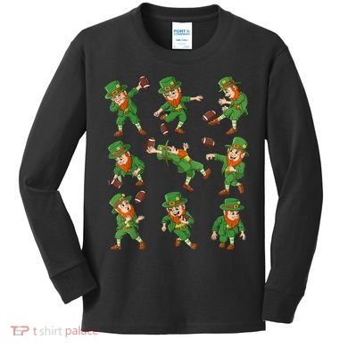 St Patricks Day Leprechaun Football Player Funny Kids Long Sleeve Shirt