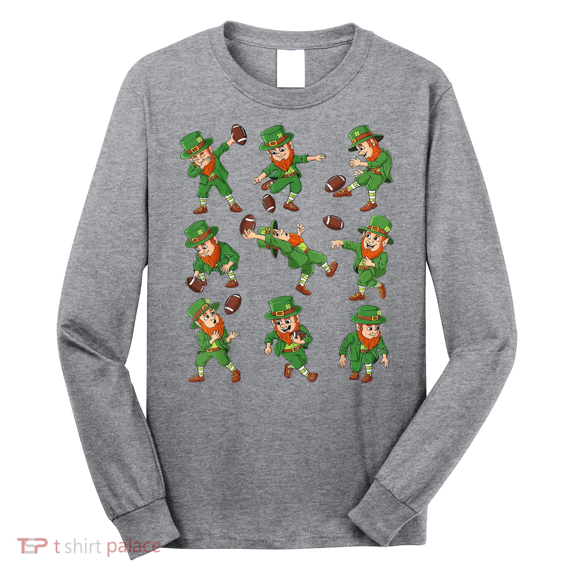 St Patricks Day Leprechaun Football Player Funny Long Sleeve Shirt