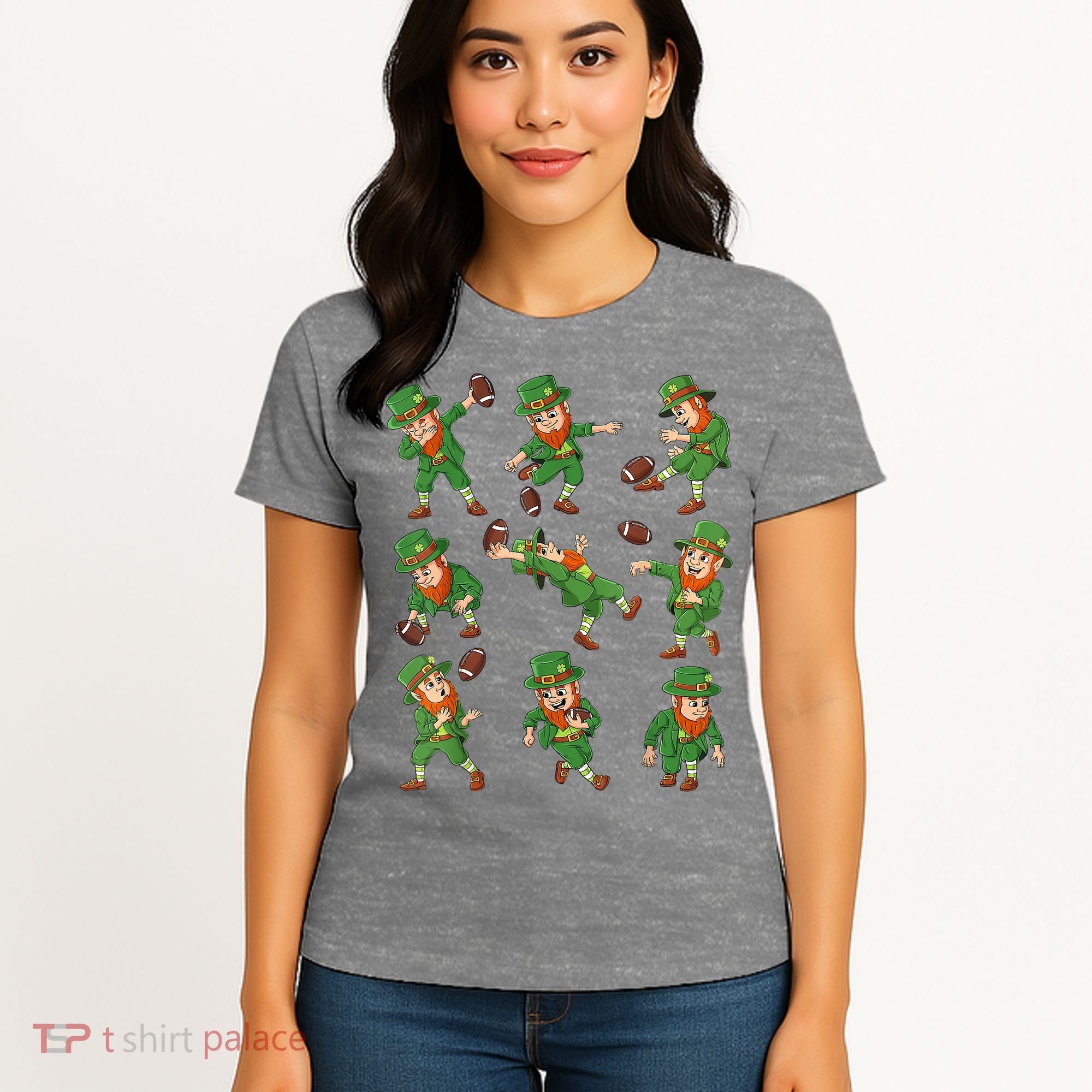 St Patricks Day Leprechaun Football Player Funny Women's T-Shirt