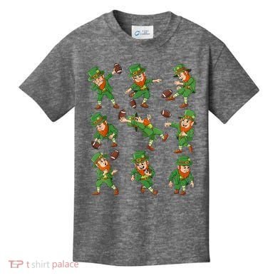 St Patricks Day Leprechaun Football Player Funny Kids T-Shirt