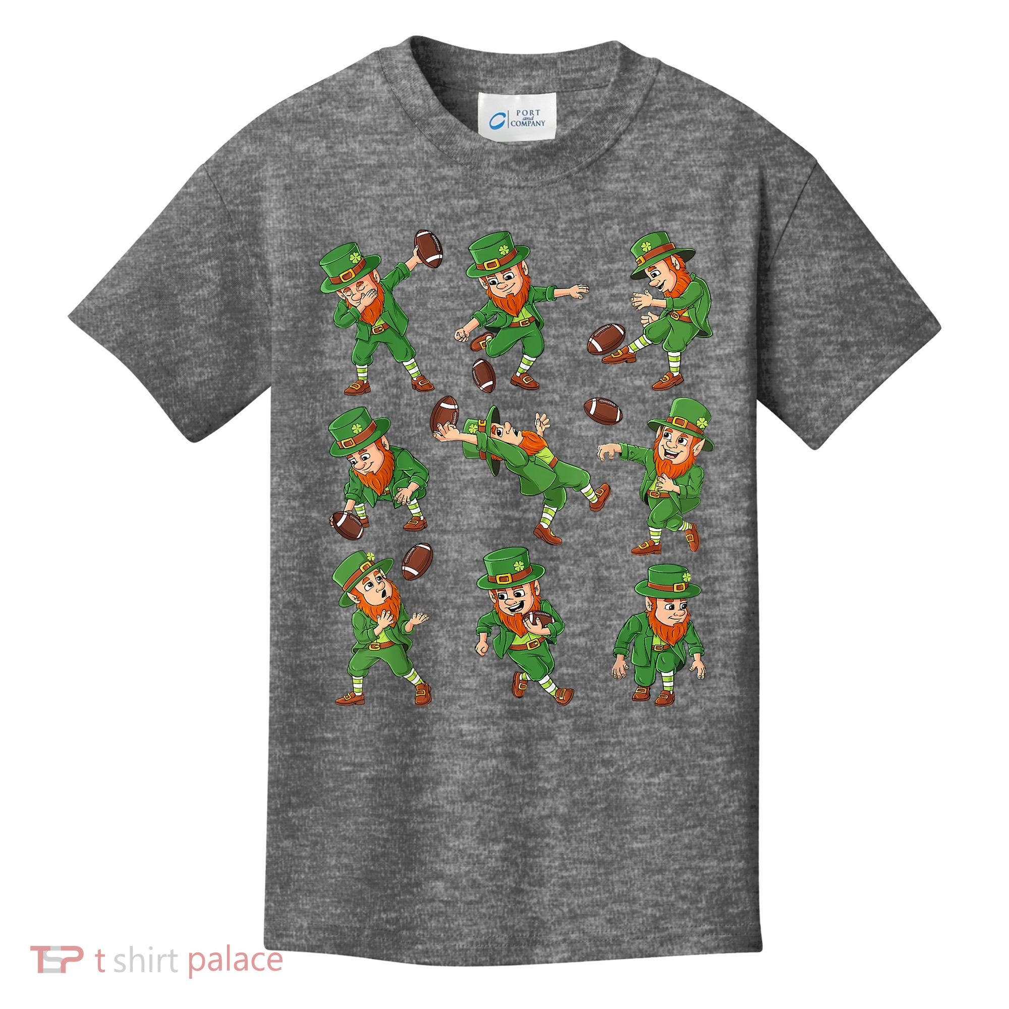 St Patricks Day Leprechaun Football Player Funny Kids T-Shirt