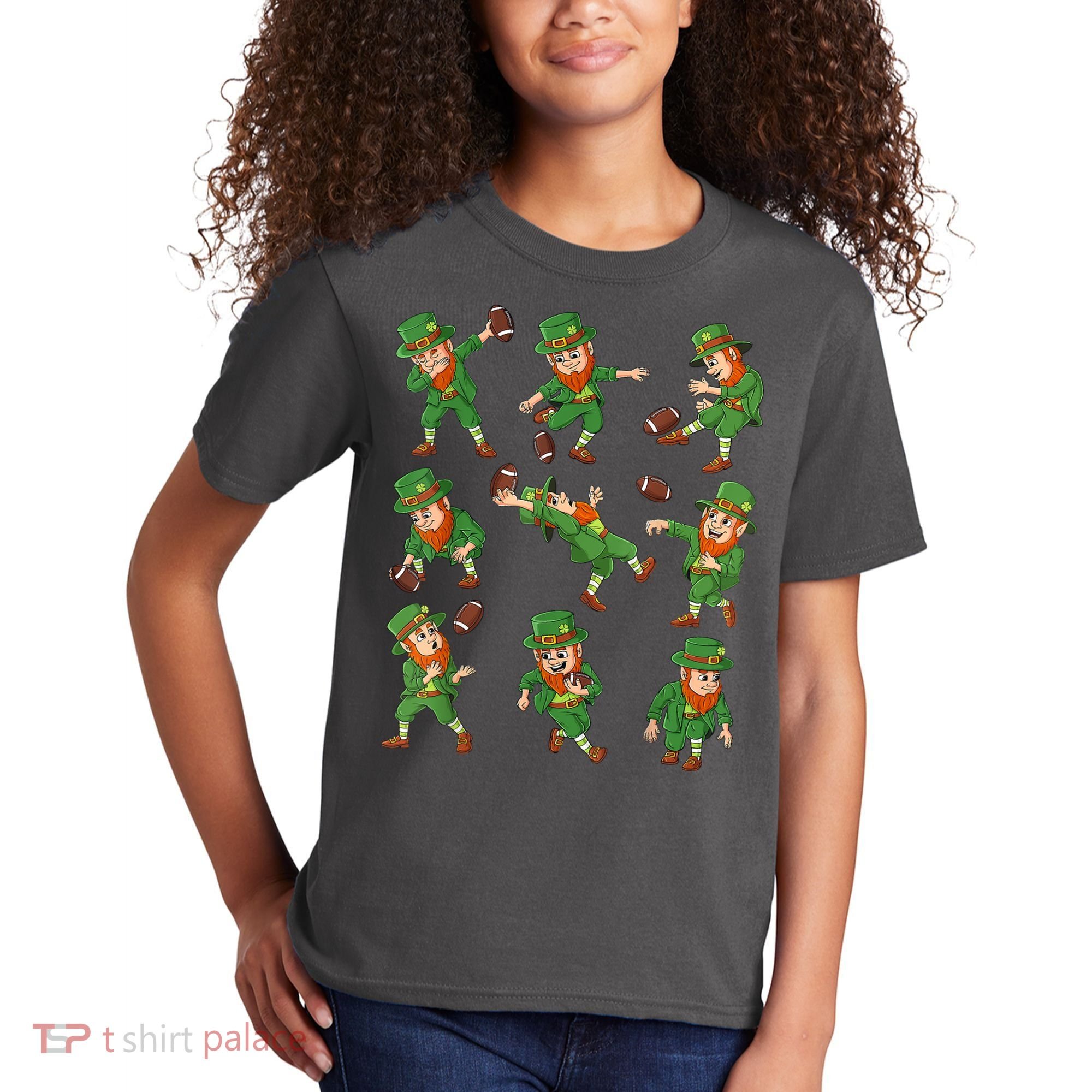 St Patricks Day Leprechaun Football Player Funny Kids T-Shirt