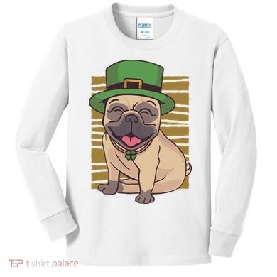 St Patricks Day Pug Kids Long Sleeve Shirt