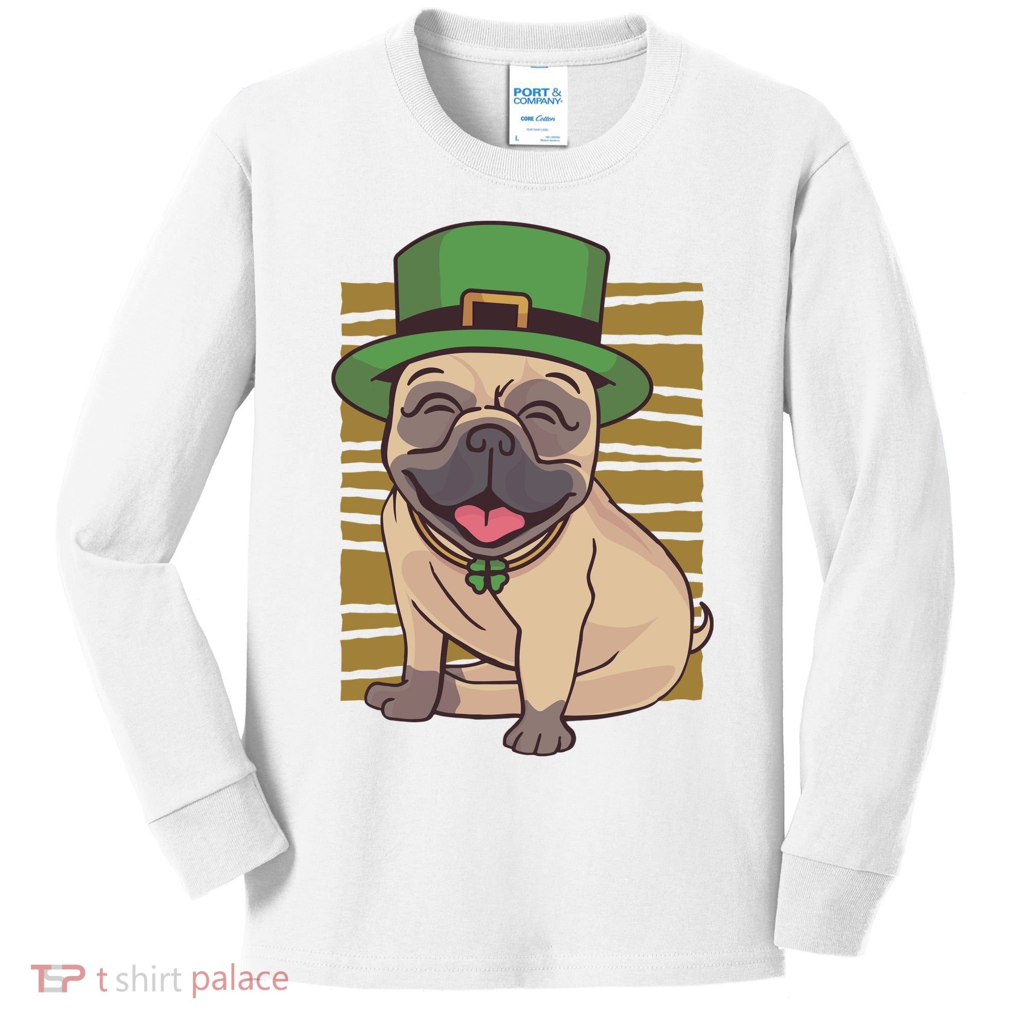 St Patricks Day Pug Kids Long Sleeve Shirt