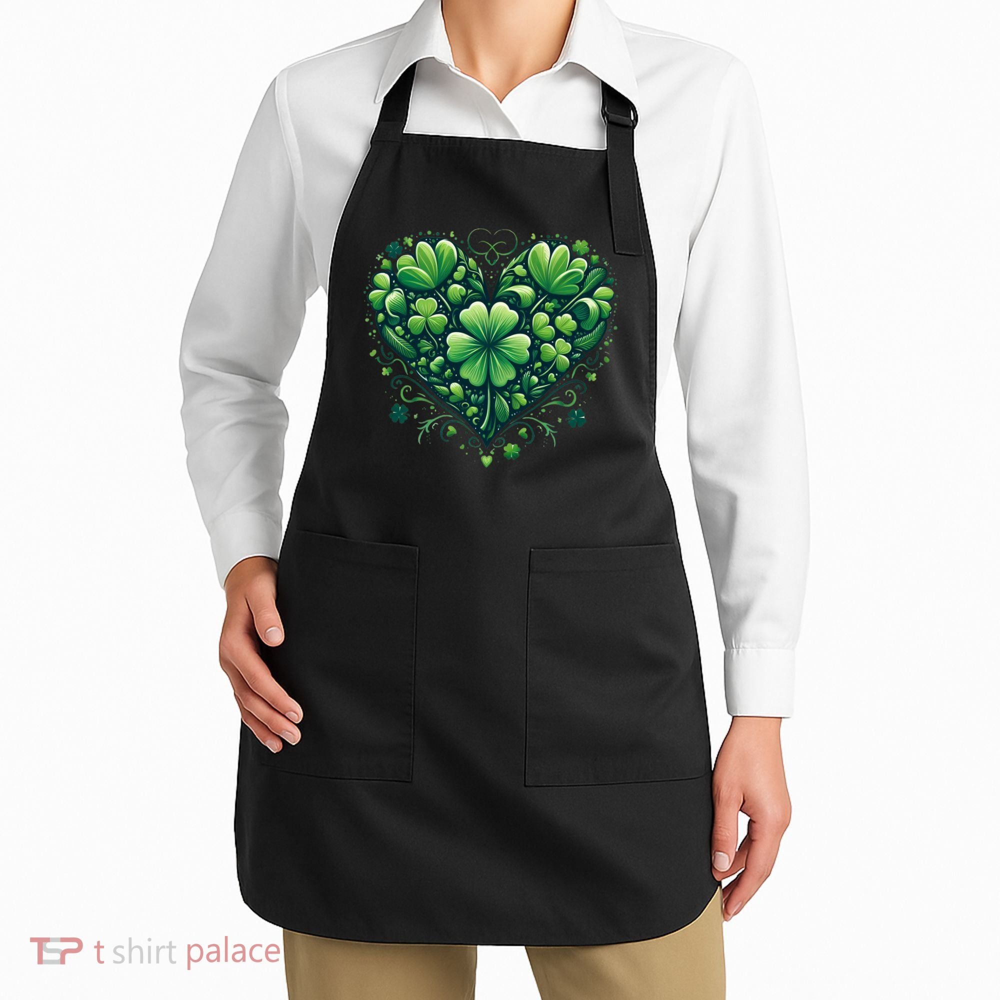 St Patrick's Day Shamrock Clover Heart Apron