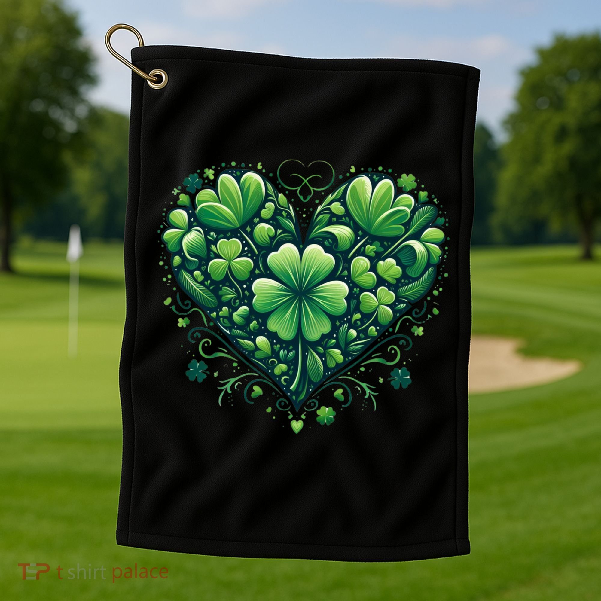 St Patrick's Day Shamrock Clover Heart Golf Towel