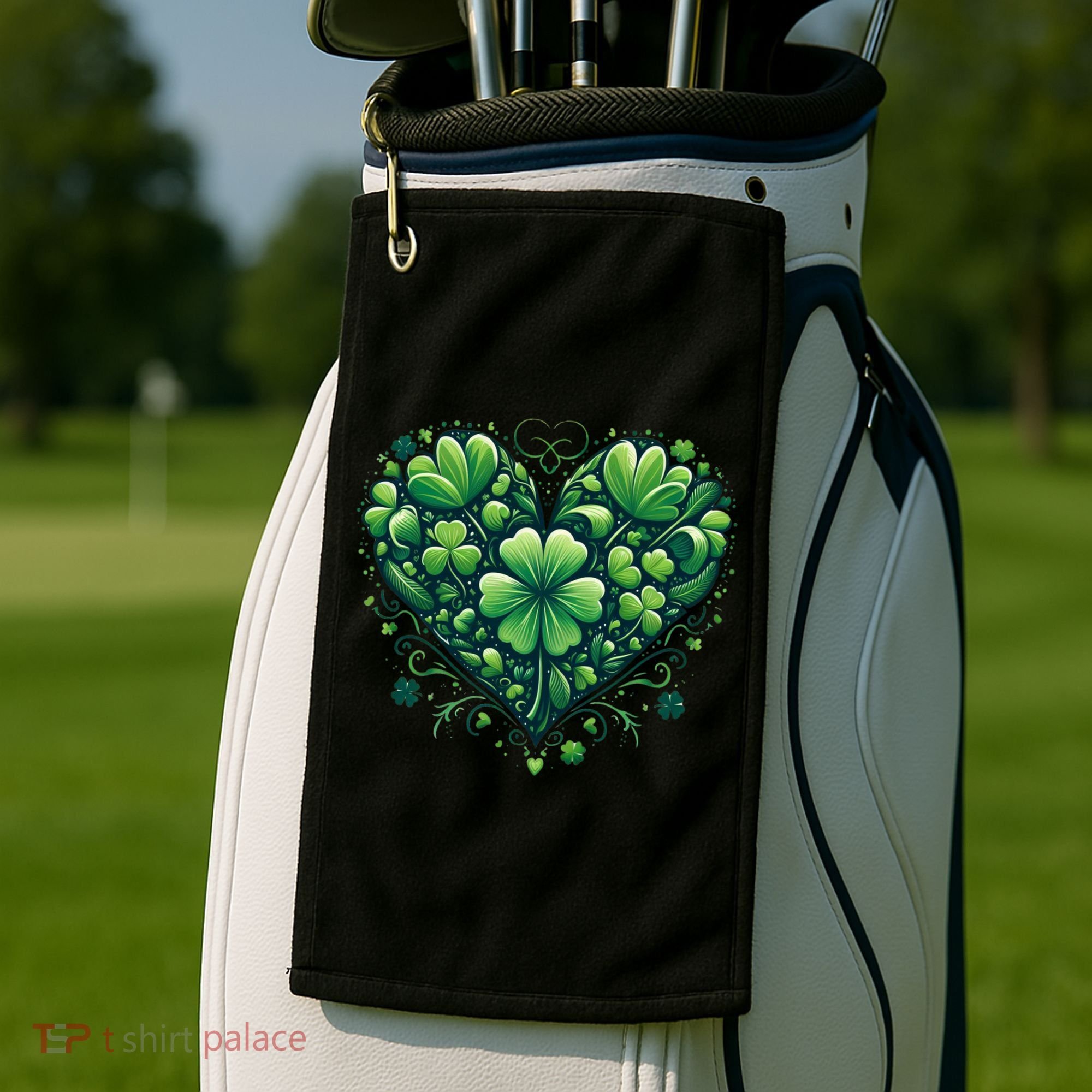 St Patrick's Day Shamrock Clover Heart Golf Towel