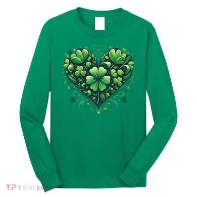 St Patrick's Day Shamrock Clover Heart Long Sleeve Shirt