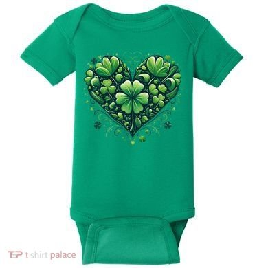 St Patrick's Day Shamrock Clover Heart Baby Bodysuit