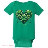 St Patrick's Day Shamrock Clover Heart Baby Bodysuit thumb 0