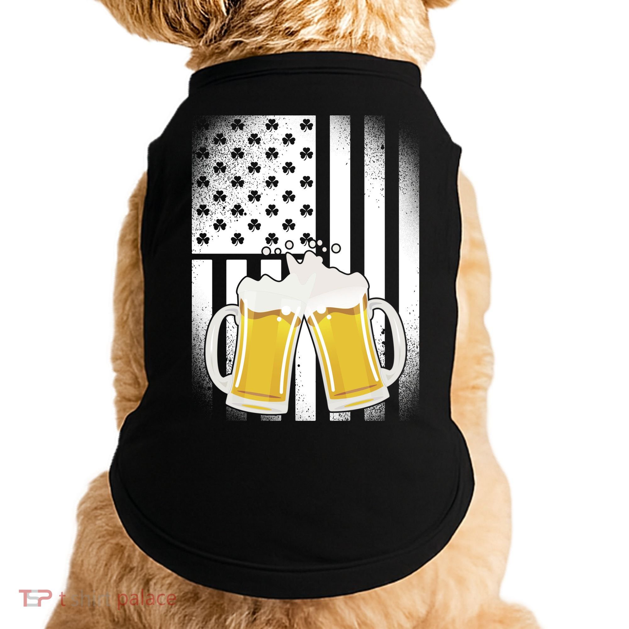 St. Patricks Day Beer Shamrock American Flag Doggie Tank