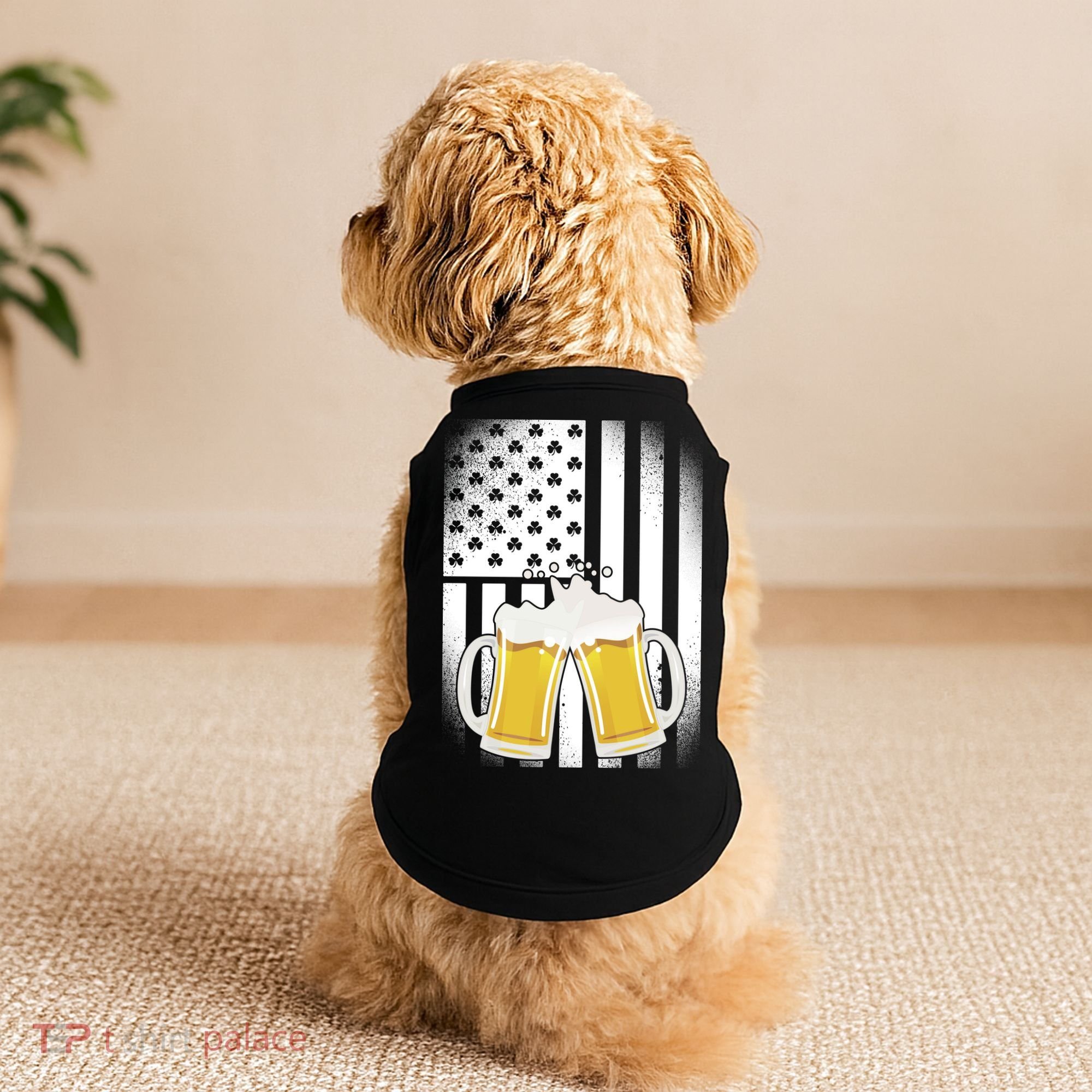 St. Patricks Day Beer Shamrock American Flag Doggie Tank