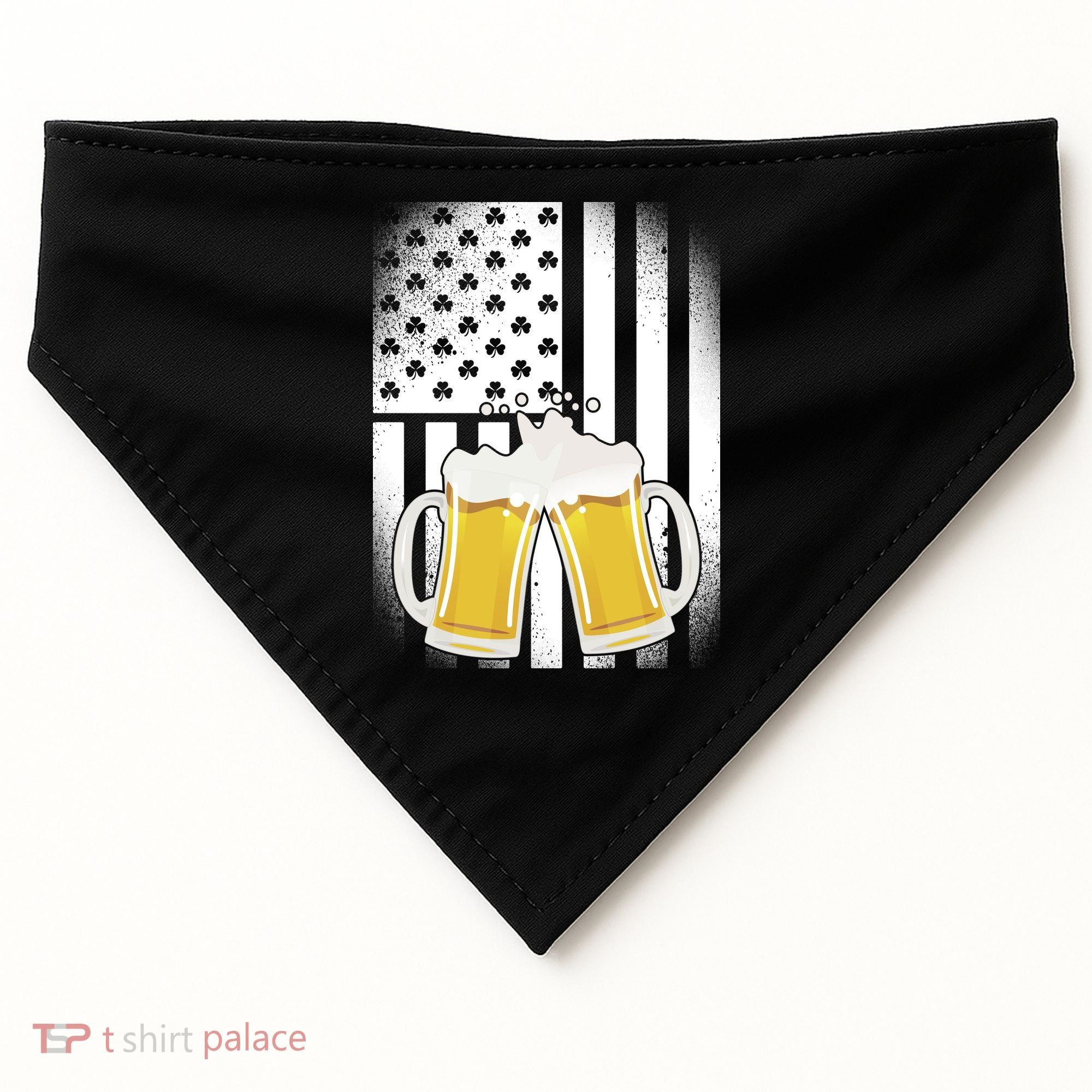 St. Patricks Day Beer Shamrock American Flag USA-Made Doggie Bandana
