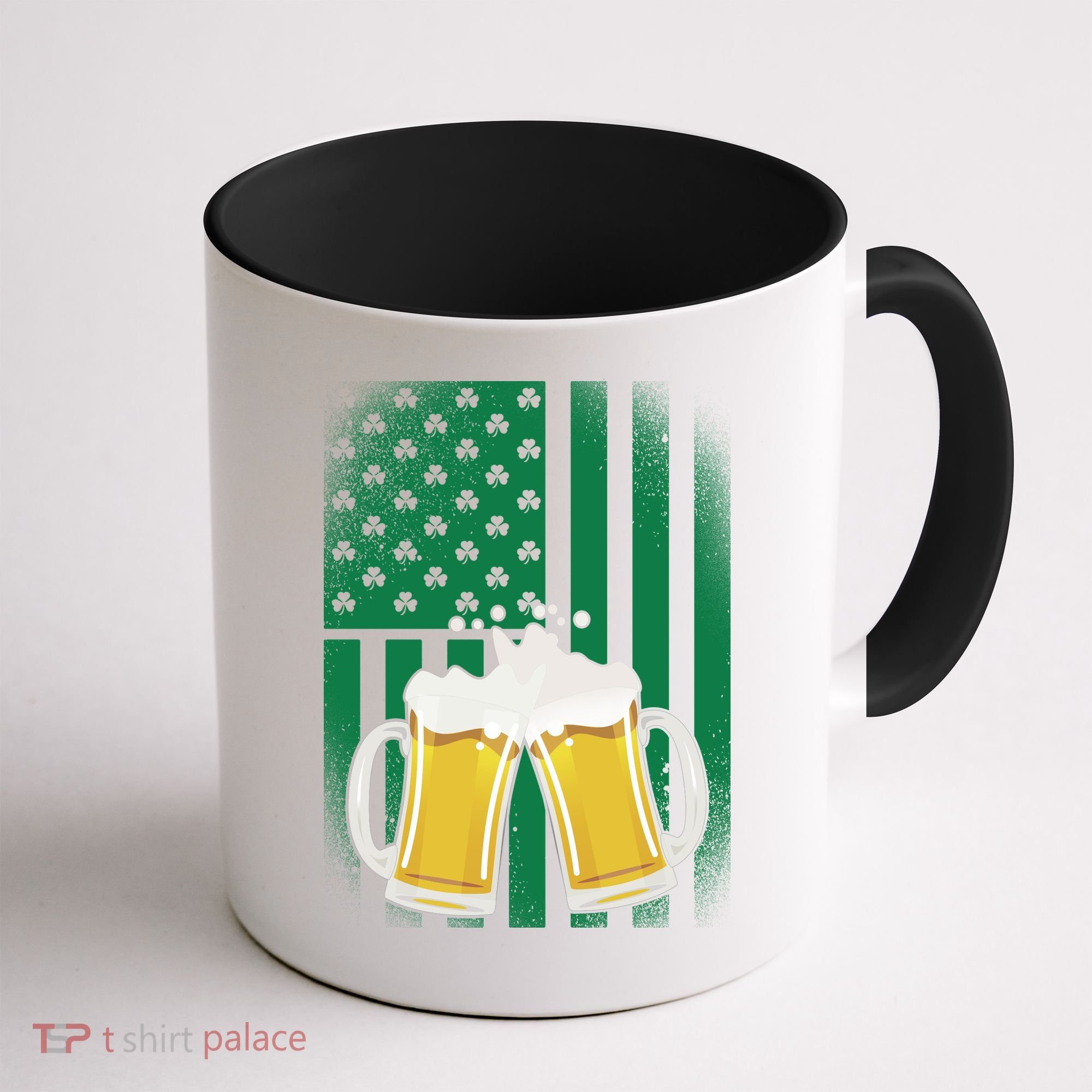 St. Patricks Day Beer Shamrock American Flag Coffee Mug