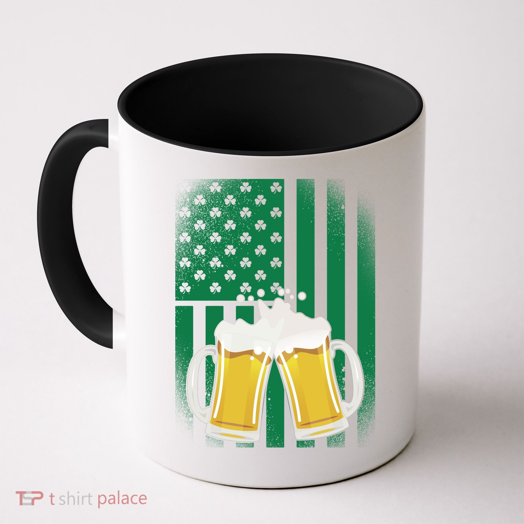 St. Patricks Day Beer Shamrock American Flag Coffee Mug