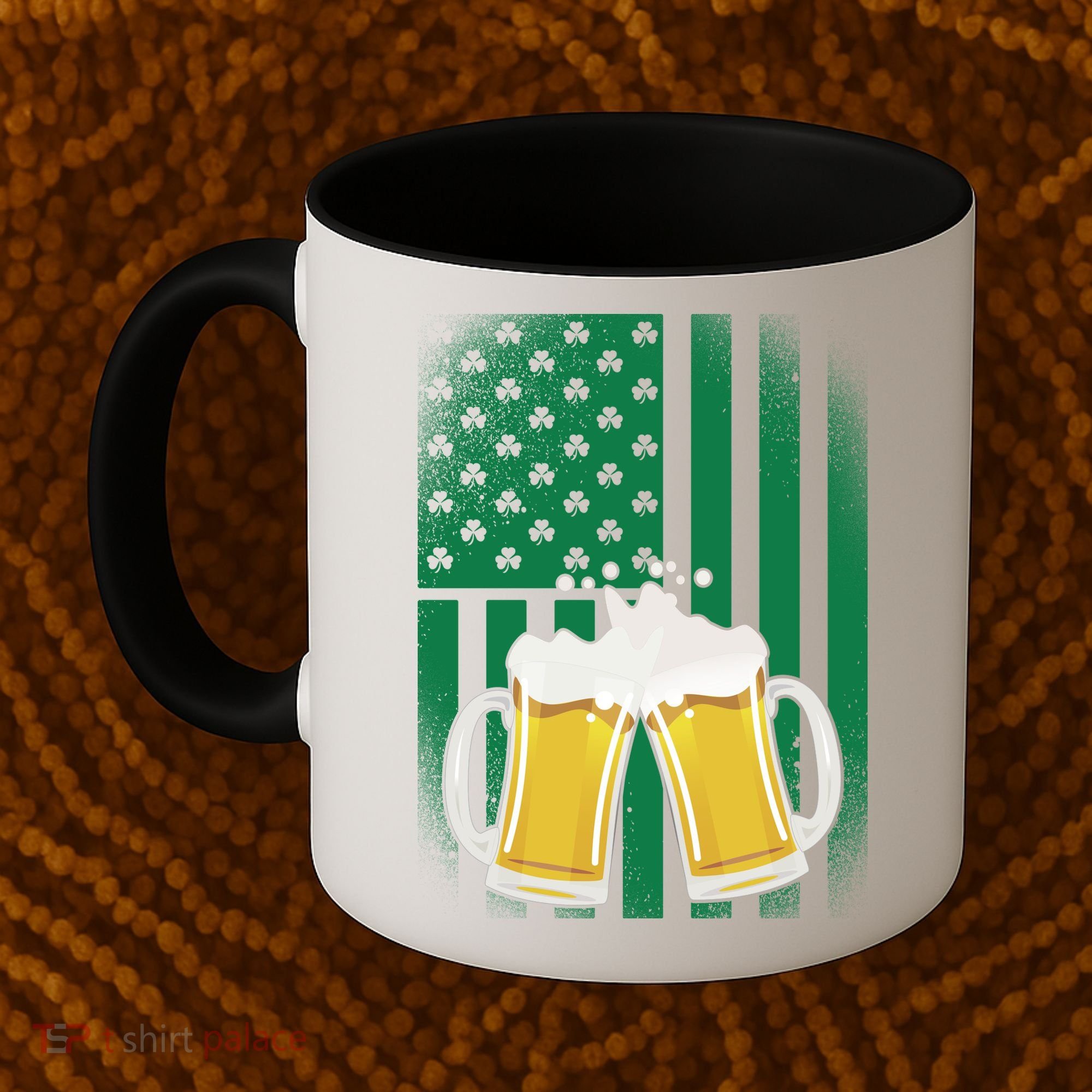 St. Patricks Day Beer Shamrock American Flag Coffee Mug