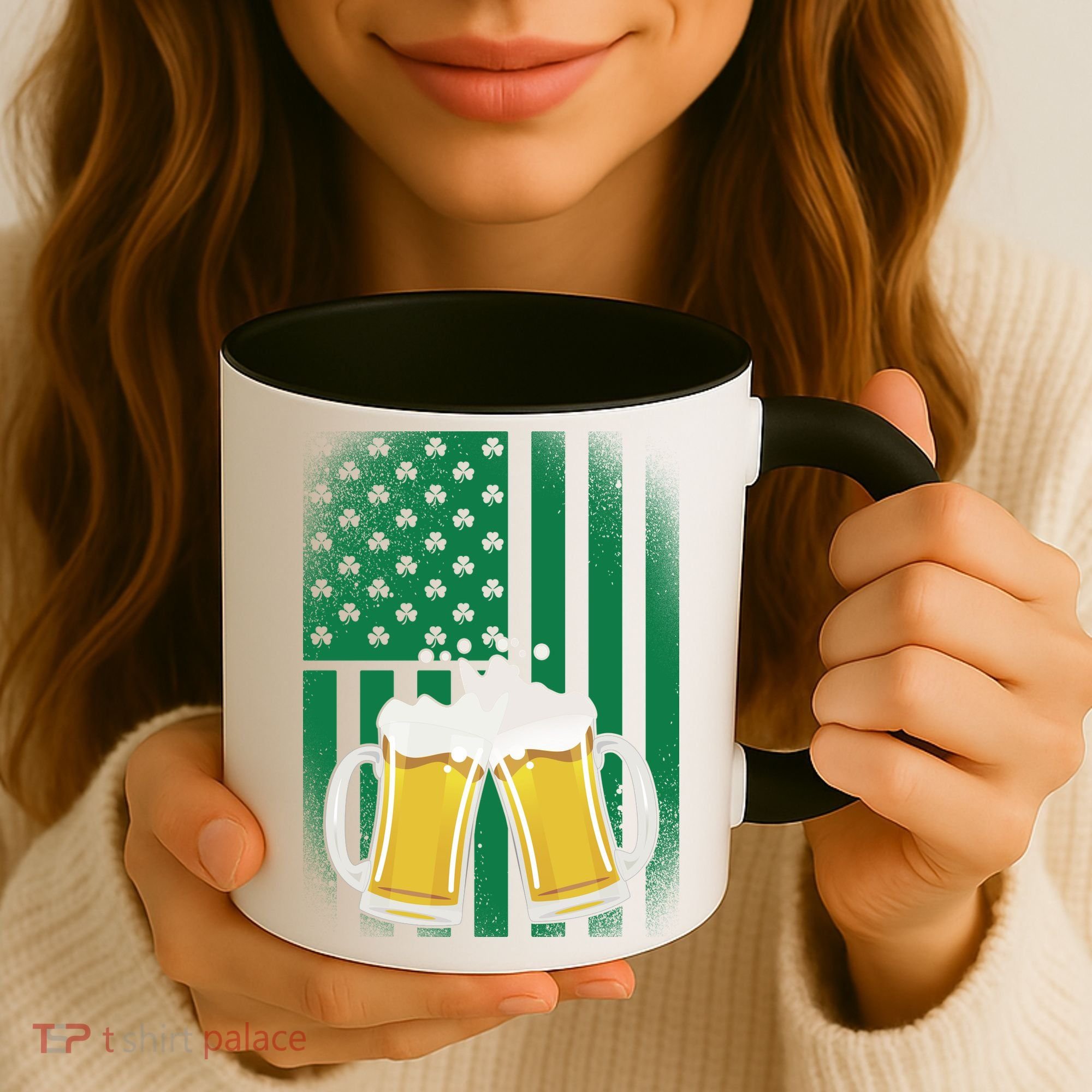 St. Patricks Day Beer Shamrock American Flag Coffee Mug