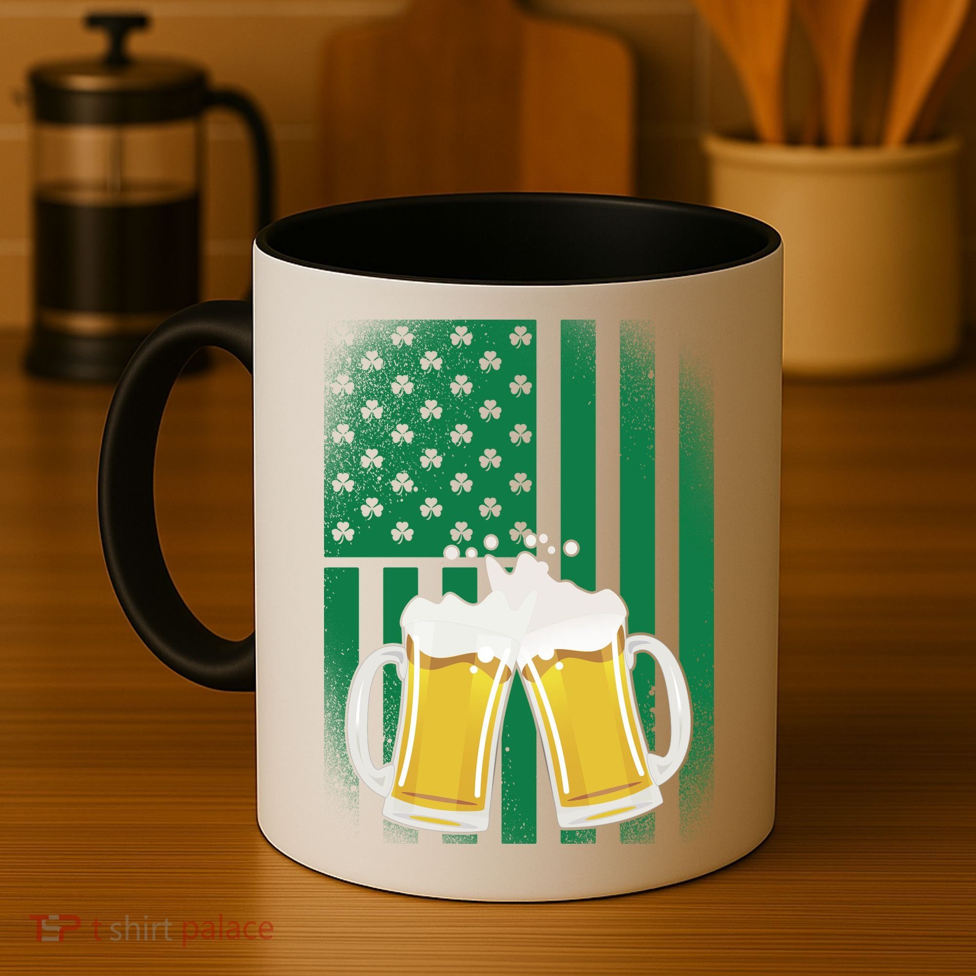 St. Patricks Day Beer Shamrock American Flag Coffee Mug