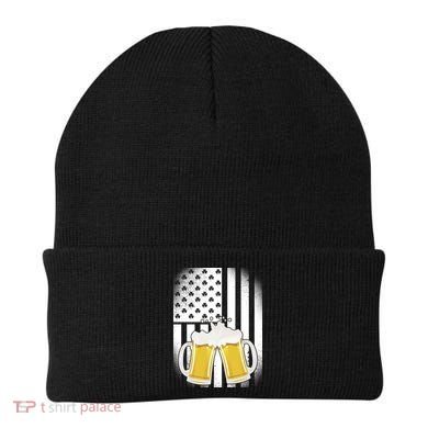 St. Patricks Day Beer Shamrock American Flag Beanie