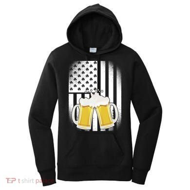 St. Patricks Day Beer Shamrock American Flag Women's Hoodie