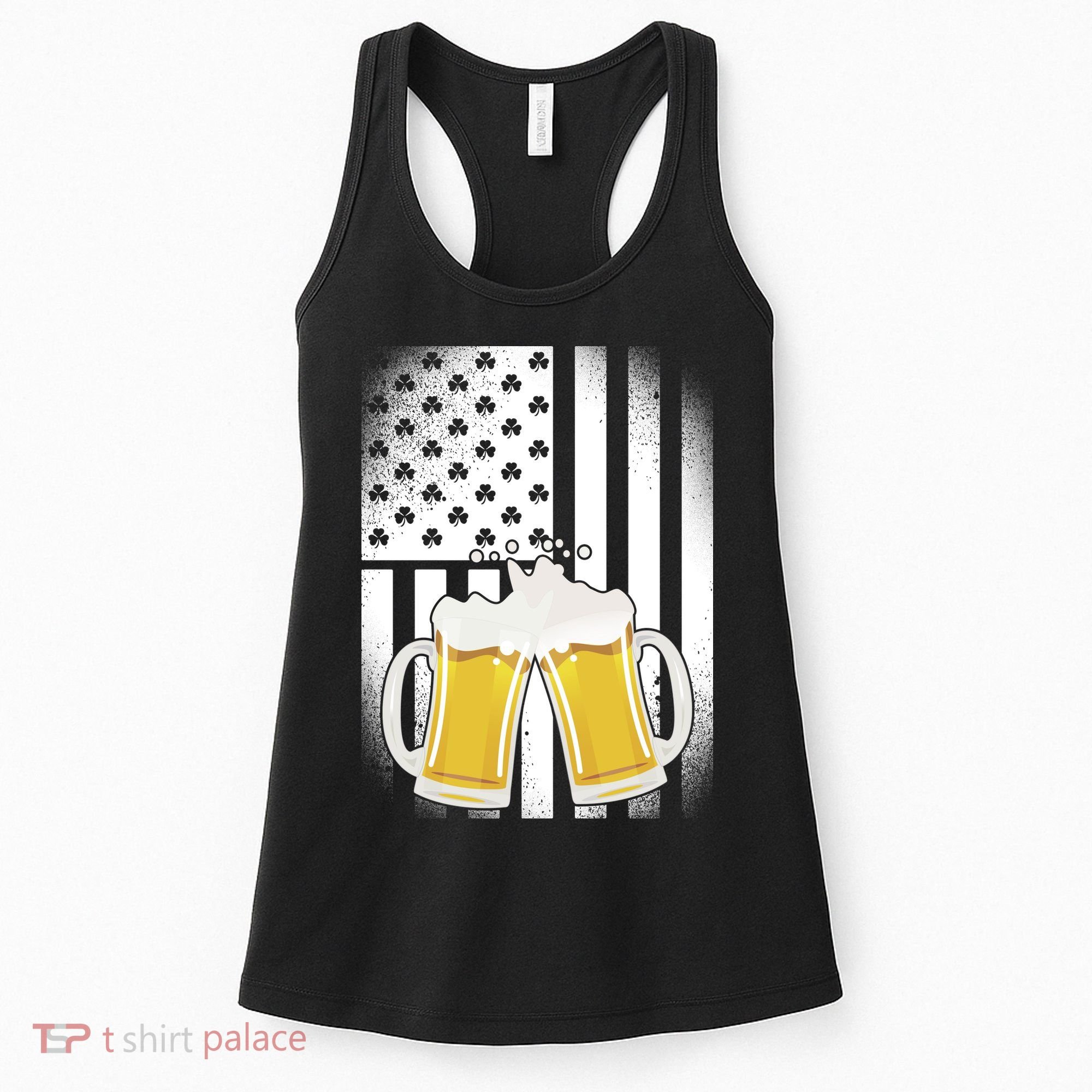 St. Patricks Day Beer Shamrock American Flag Women's Tank Top
