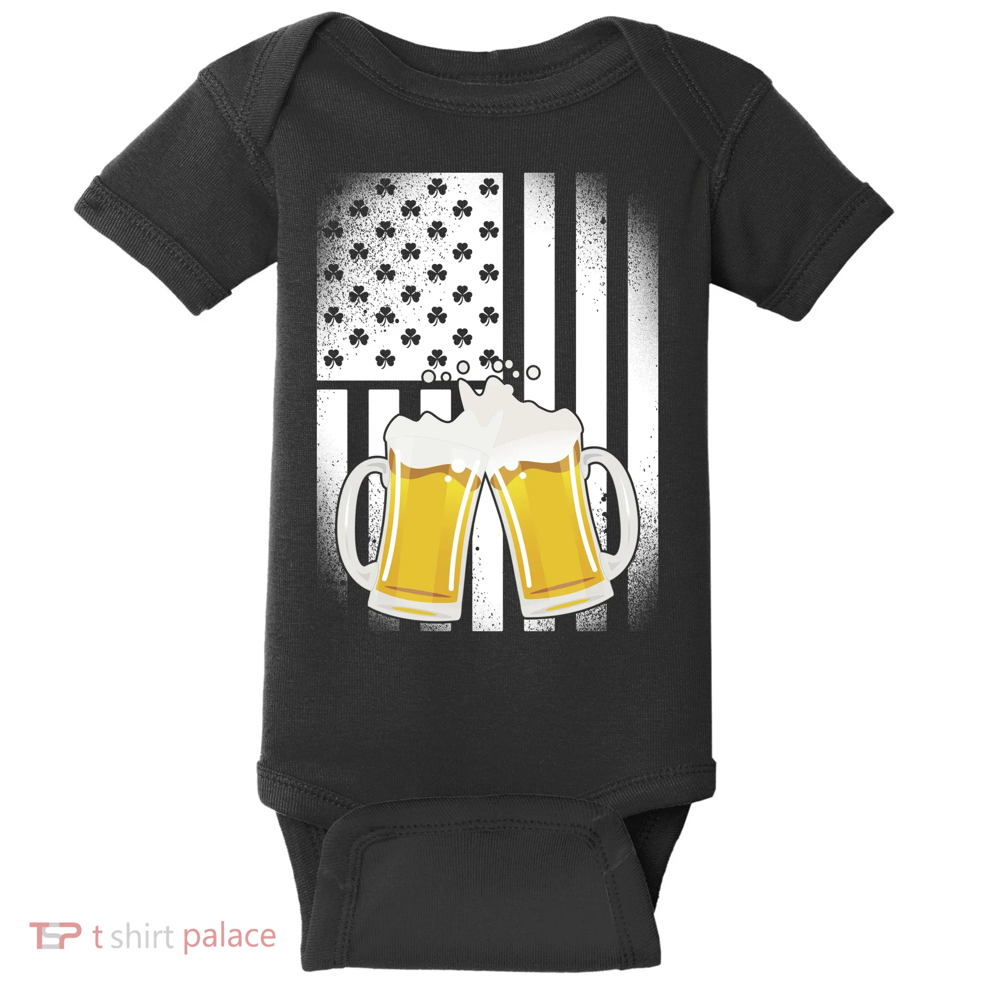 St. Patricks Day Beer Shamrock American Flag Baby Bodysuit