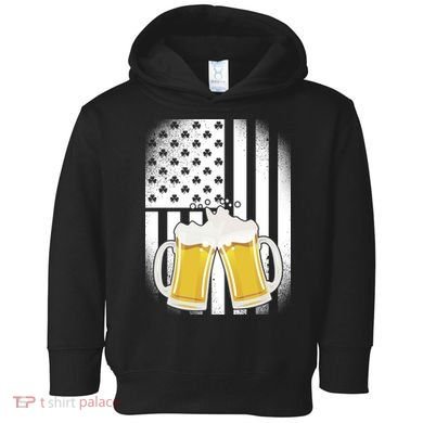 St. Patricks Day Beer Shamrock American Flag Toddler Hoodie
