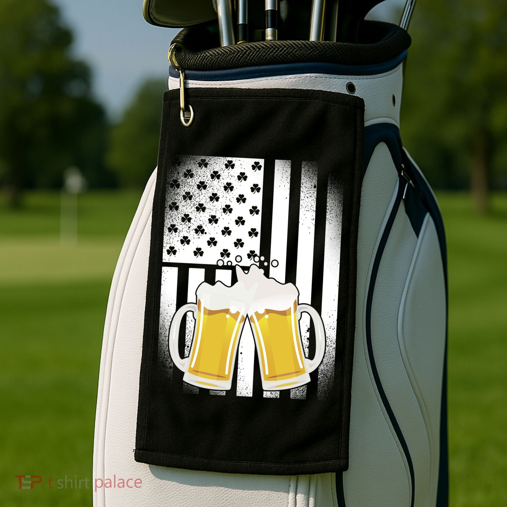 St. Patricks Day Beer Shamrock American Flag Golf Towel