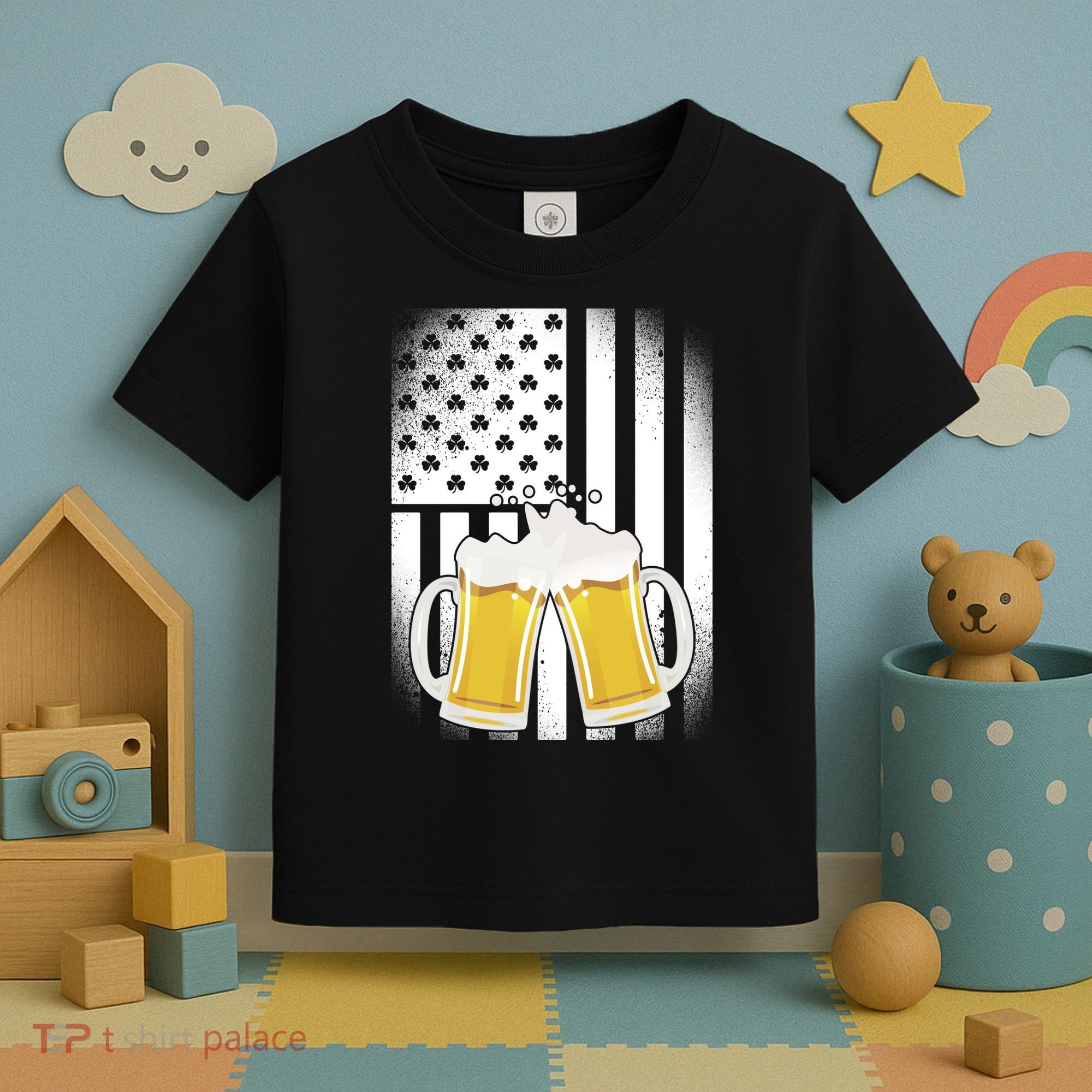 St. Patricks Day Beer Shamrock American Flag Toddler T-Shirt